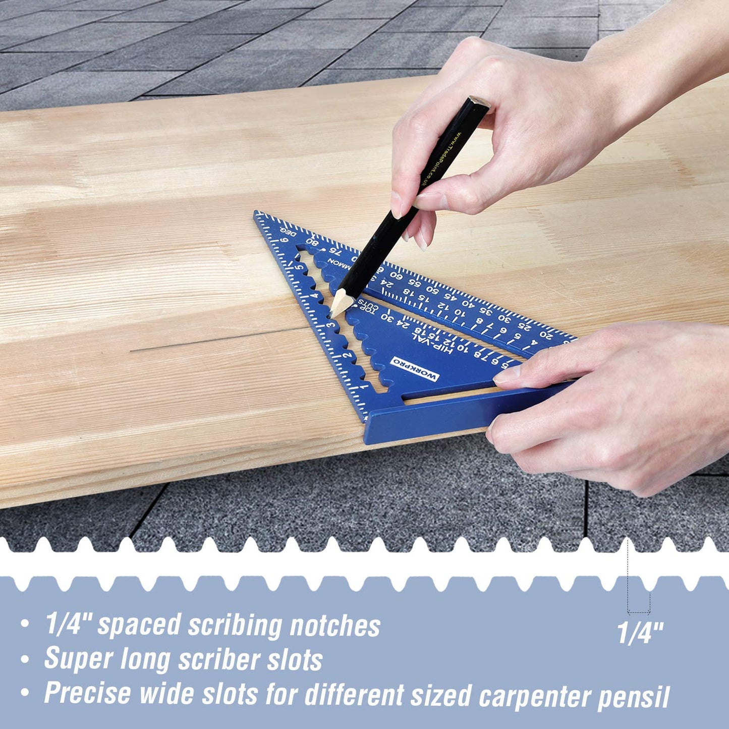 WORKPRO Aluminum Alloy Carpenter Square and Zinc-Alloy Square Ruler Set - 7 in. Rafter Layout Tool and 12 in. Combination Square Combo