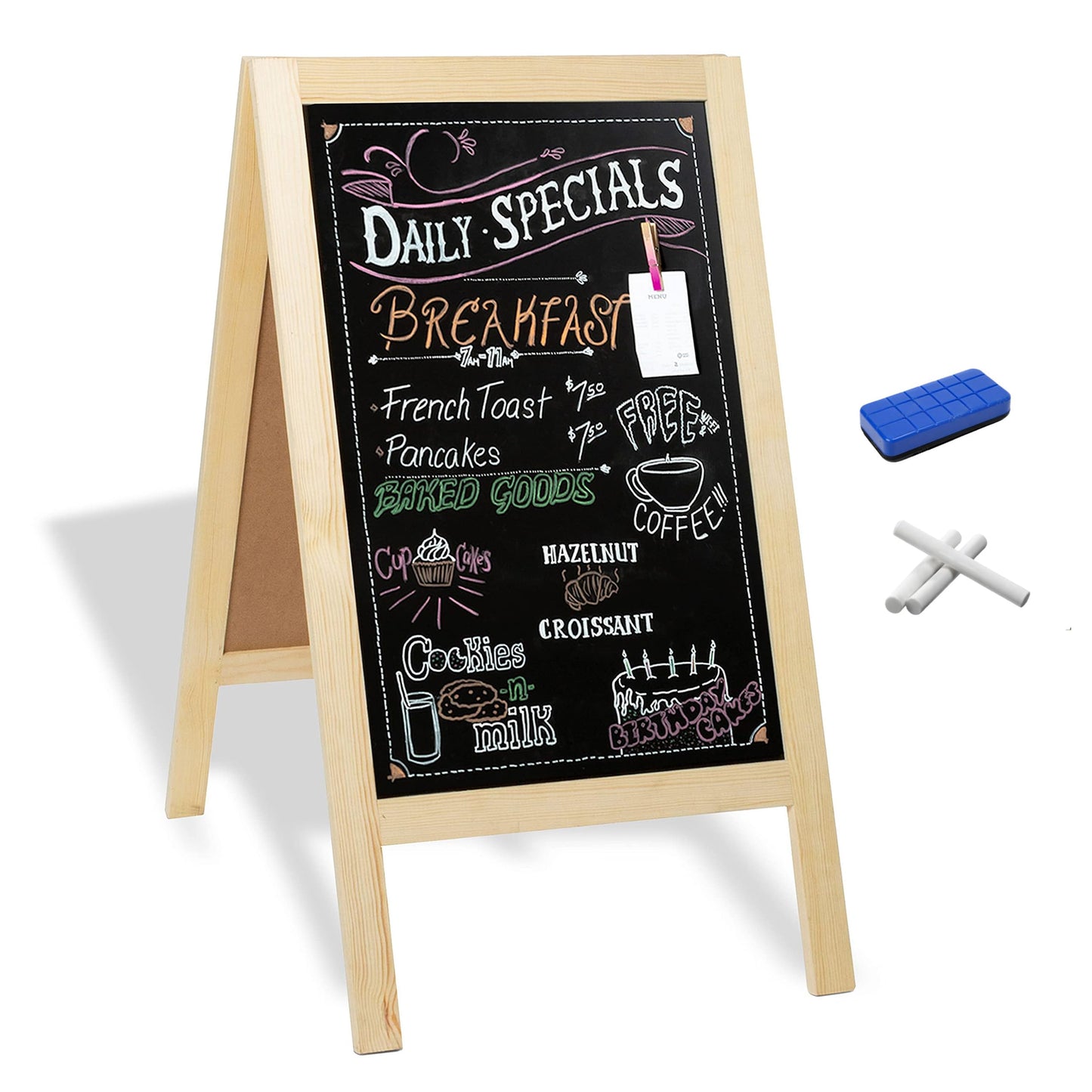 Ilyapa Wooden A-Frame Sign with Eraser & Chalk - 40 x 20 Inches Magnetic Sidewalk Chalkboard – DIY Menu Display for Restaurant, Business Or Wedding
