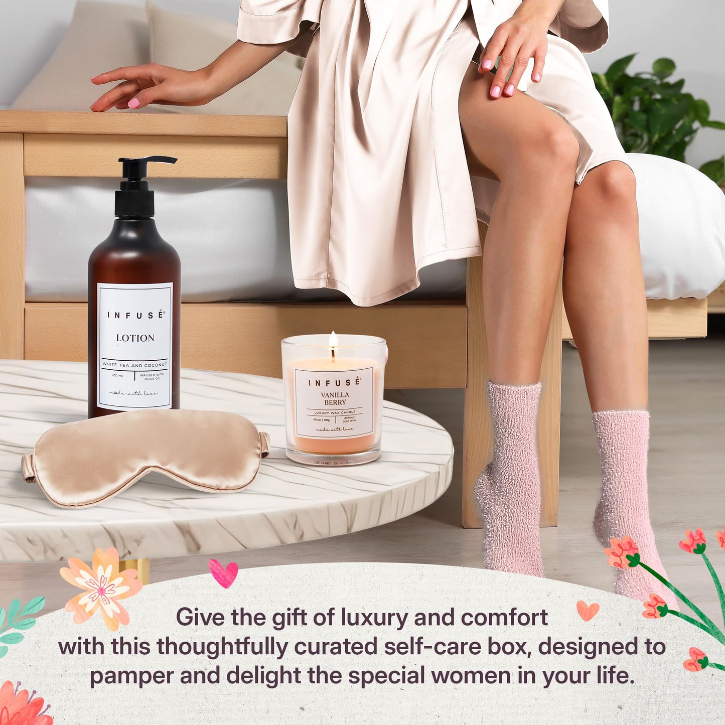 INFUSÉ 17-Piece Spa Gift Box for Women | Mother’s Day & Graduation Gift | Eye Mask, Candle, Robe, Loofa, Bath Bombs, Face Masks, Bubble Bath, Lotion, Body Wash, Bath Salt, Shampoo, Conditioner & Socks