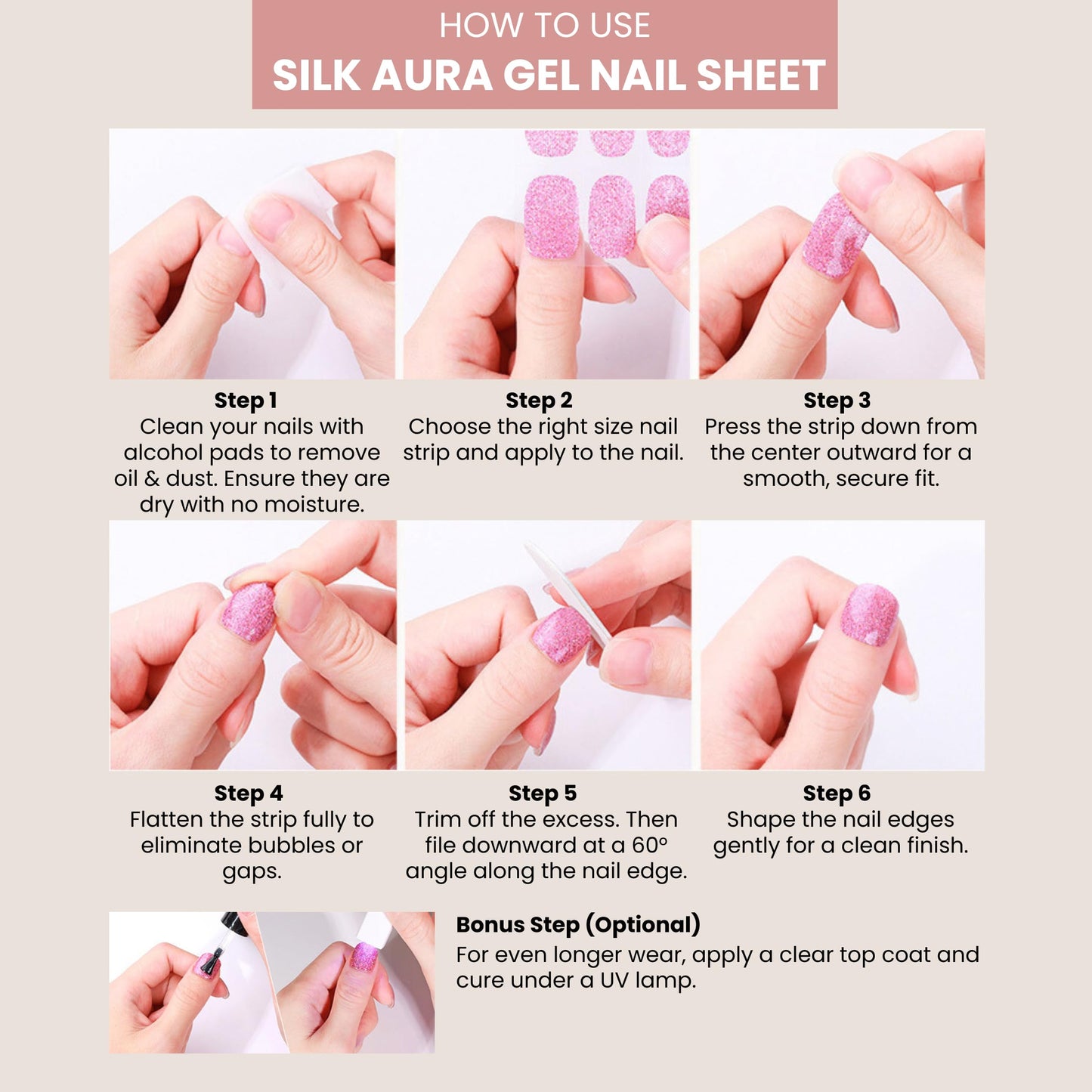 Silk Aura Nail Foils, Self-Adhesive Gel Nail Strips, No UV Needed, Gradient Glitter Shiny Nude Nail Stickers, Waterproof, Long-Lasting, Natural Manicure Design for Fingers & Toenails