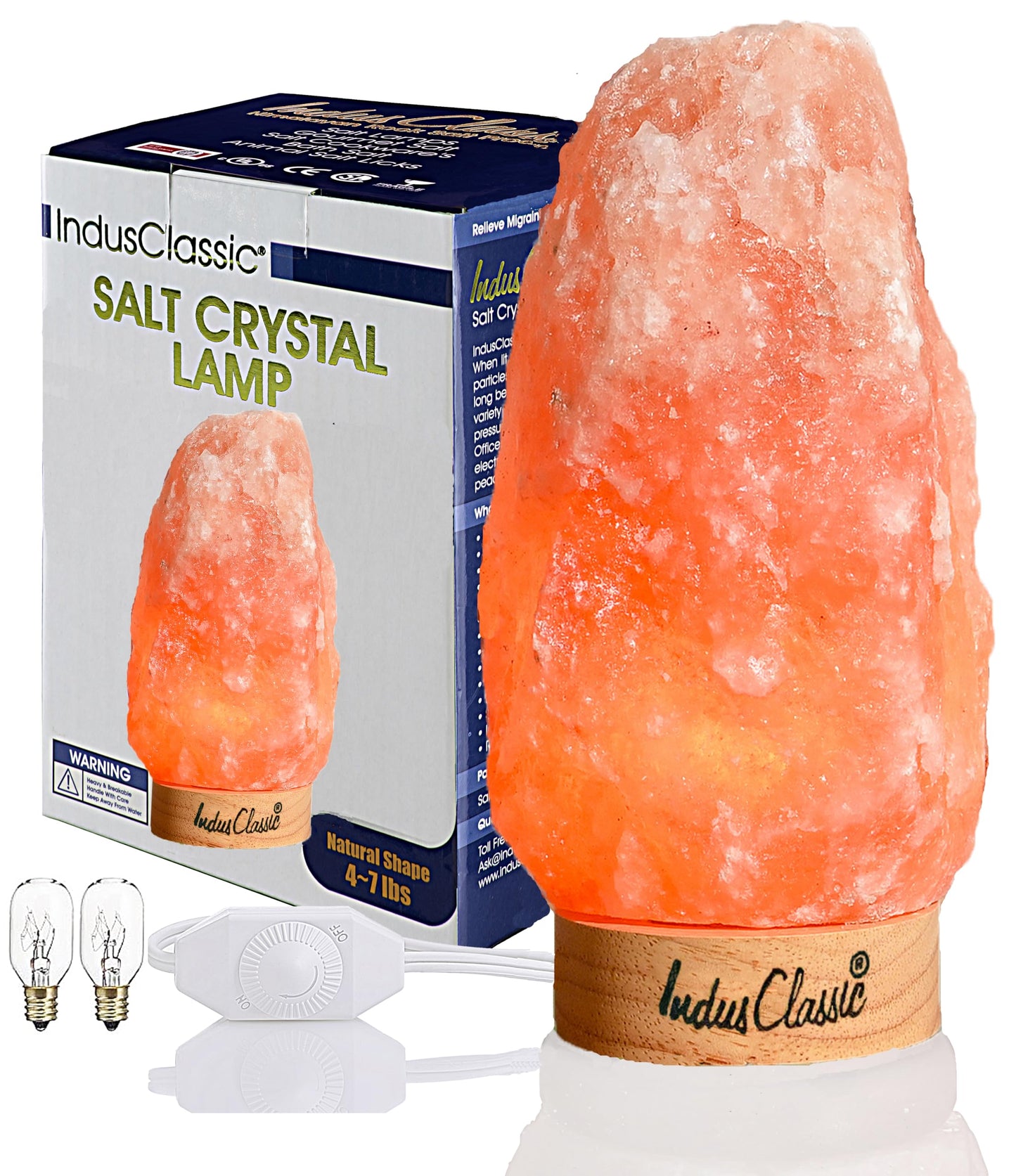 IndusClassic LN-02 Himalayan Pink Crystal Rock Salt Lamp 4~7 lbs with Dimmer Control Switch, Quality Gift Packaging