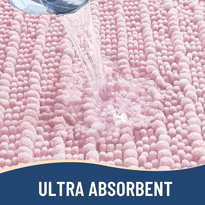 Arotive Luxury Chenille Bathroom Rug Mat, Extra Soft Thick Absorbent Shaggy Bath Rugs, Non-Slip Machine Wash Dry, Plush Bath Mats for Bathroom, Shower and Tub, 44x24, Pink