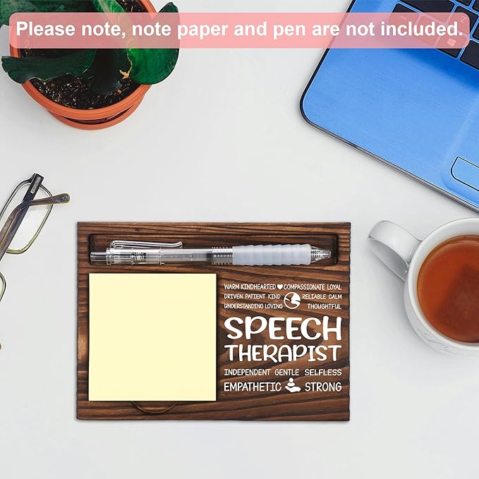 Speech Therapist Appreciation Gifts, Thank You Gift for Speech Therapist, Therapy Office Coworkers Staff Appreciation Gifts, Sticky Note Holder Wooden Notepad & Pen Holder 6.5" x 4.7" - FTA273