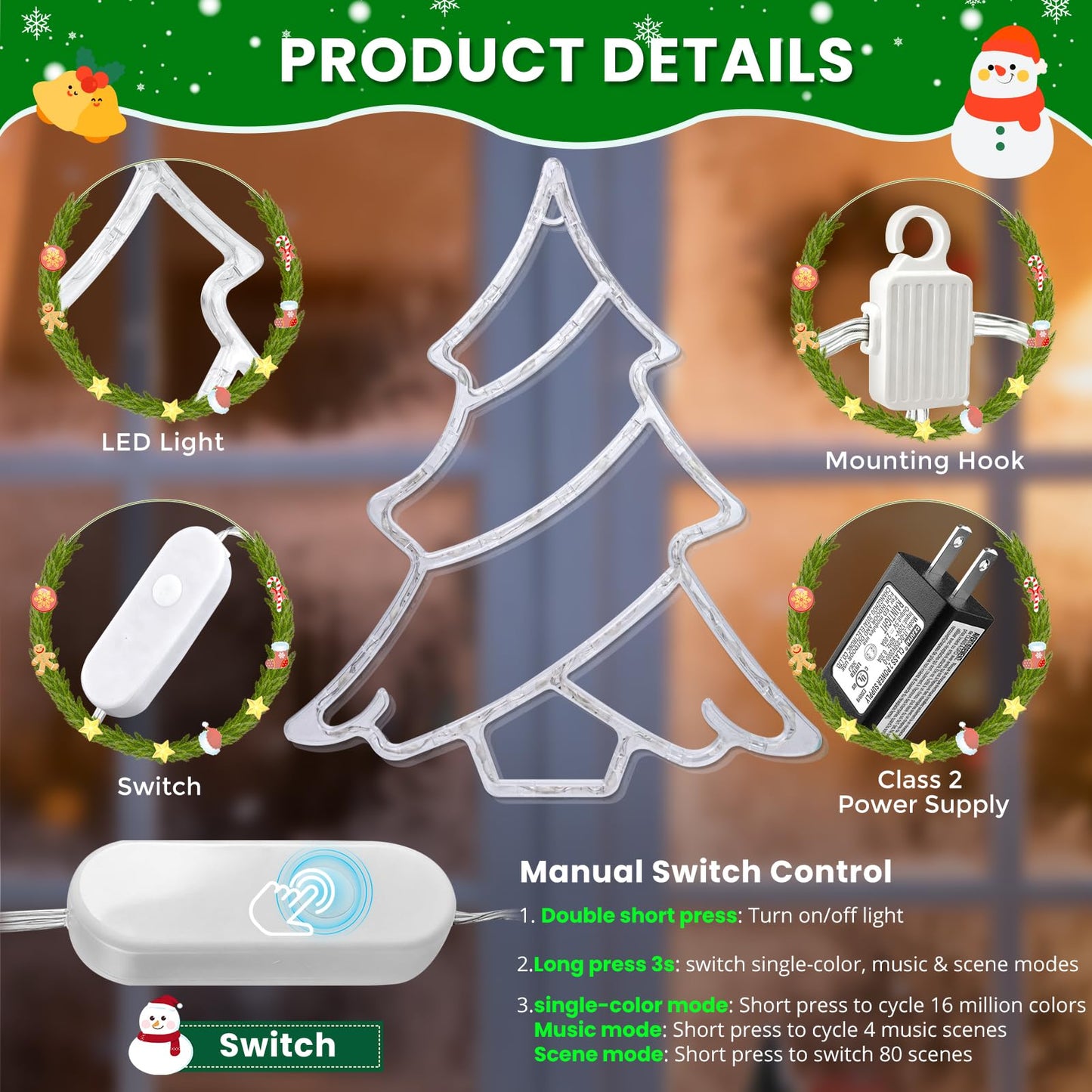 RESHAKE 4 Pack Smart Christmas Window Lights, RGB LED Silhouettes Light, Xmas Tree, Wreath, Gift Box & Ball with Music Sync, APP Control, Timer & DIY Mode for Indoor Outdoor Holiday Decor