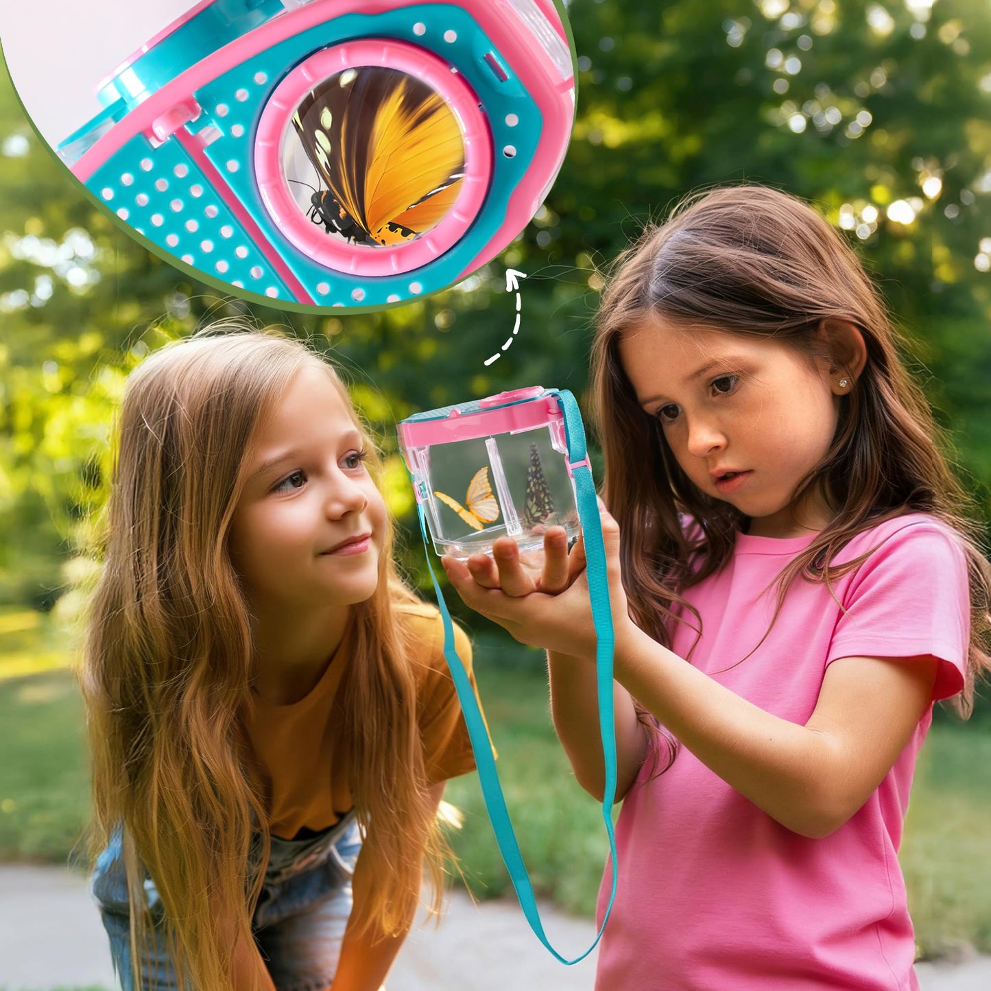 ROBOTIME 2-Person Bug Catcher Kit for Kids - Complete Pink Outdoor Explorer Set with Double Tools for Siblings & Friends (Ages 3+)