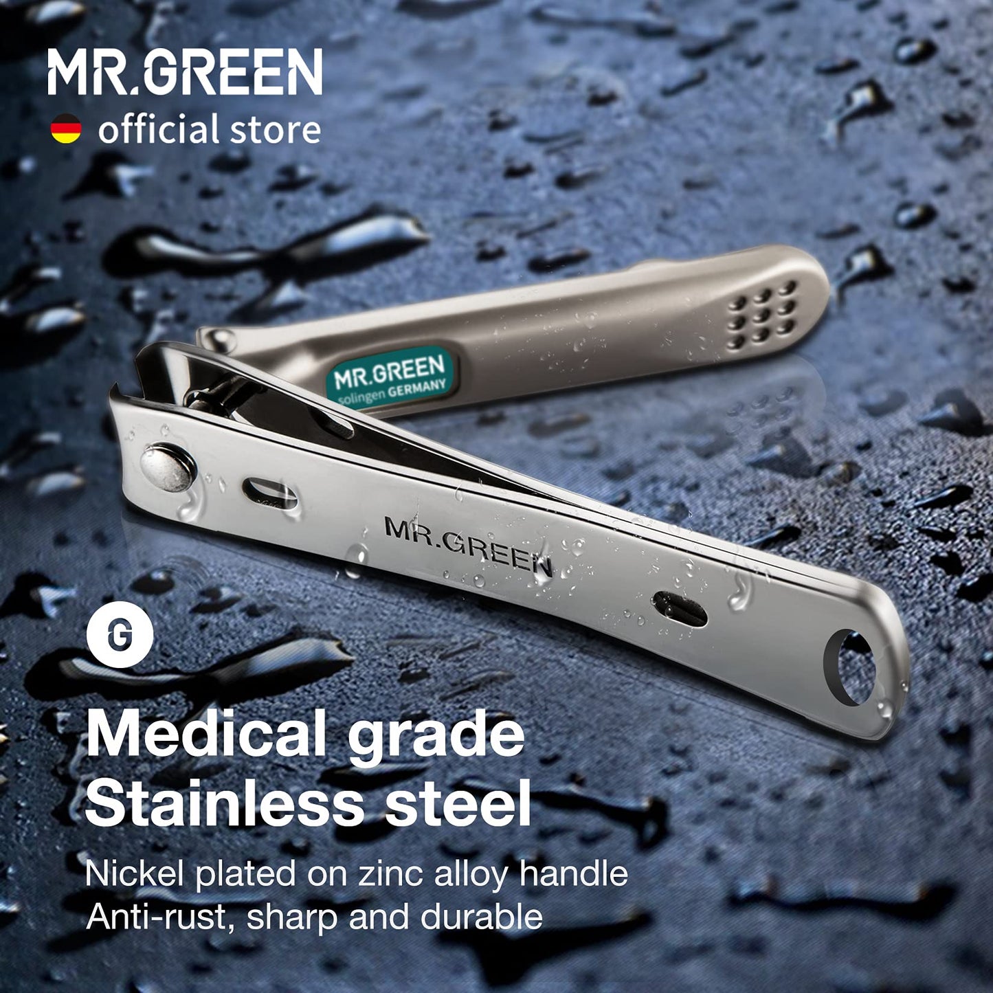 MR.GREEN Nail Clippers Curved Blades Fingernail Cutter Nippers Manicure Scissors Stainless Steel Pedicure Tools with Nail Flies (Medium-Red)