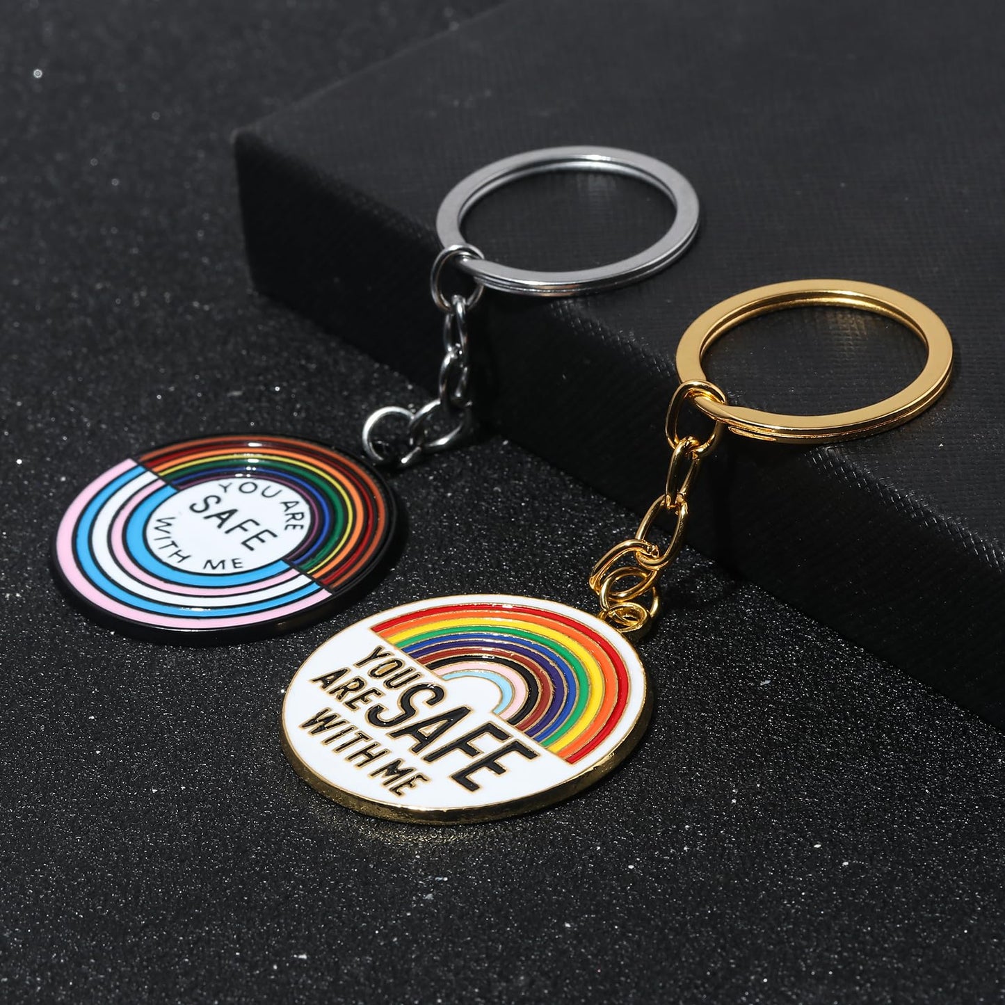 FunBoat “You Are Safe With Me” Keychain, Pride Gift for LGBTQ Friends, Safe Space Ally Rainbow Key Chain, Inspirational Keyring (Rainbow1+2)
