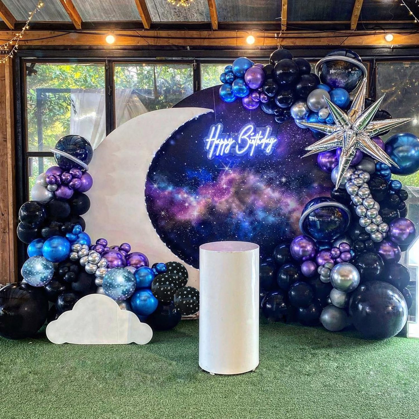 Galaxy Space Balloon Arch Garland Kit for Outer Party Decorations,144Pcs Chrome Metallic Blue Purple Silver Navy Blue Black Balloons for Boys Kids Baby Shower Party Solar System Supplies