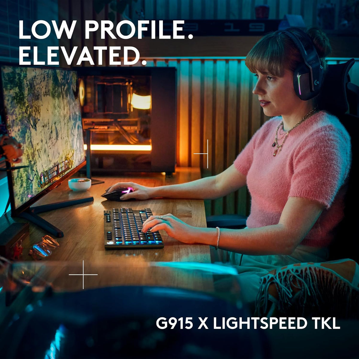 Logitech G915 X Lightspeed TKL Wireless Mechanical Gaming Keyboard, Double-Shot PBT Keycaps, Fully Programmable Keys, RGB Backlit Mac/PC Gaming Keyboards, Aluminum Finish, GL Tactile Switches, Black