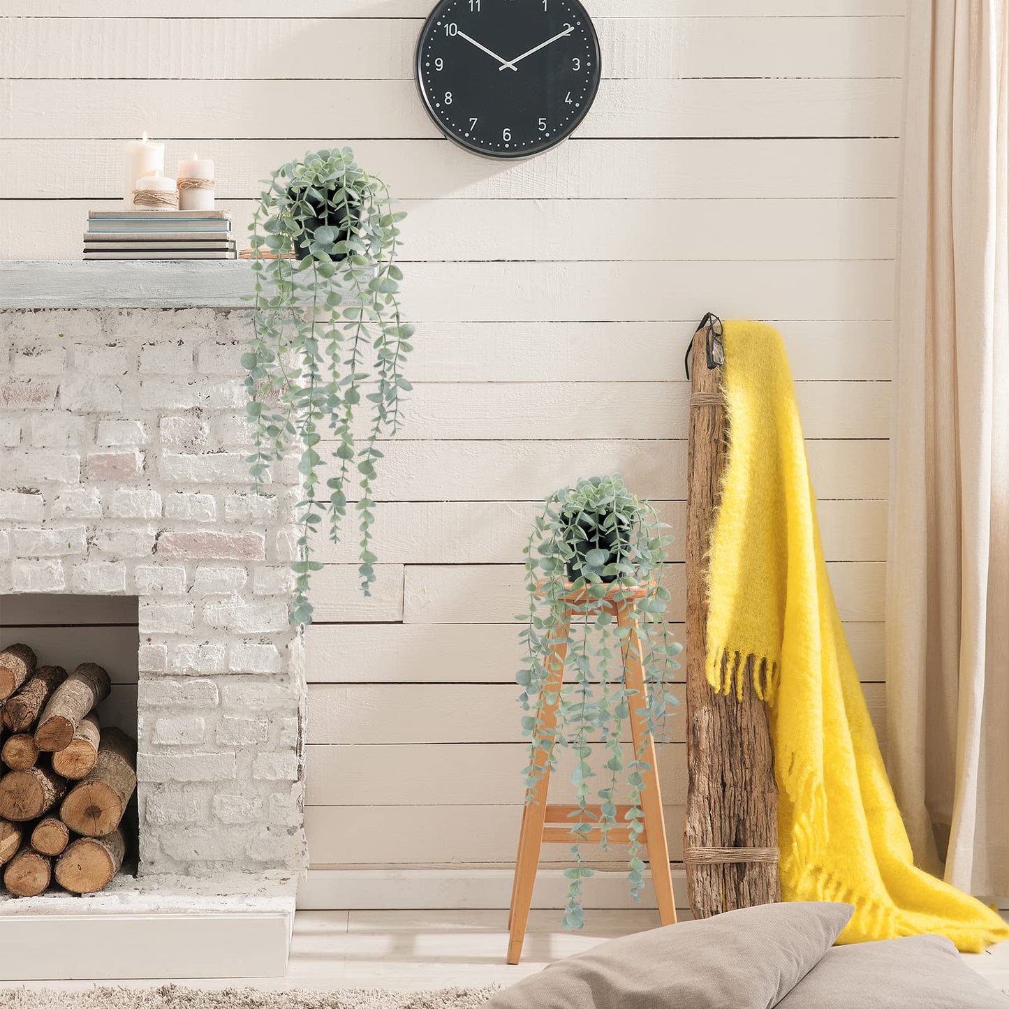 COCOBOO 2 Pcs Artificial Eucalyptus Plants Shelf Hanging Fake Plant in Pot for Wall Bedroom Home Patio Indoor Outdoor Decor
