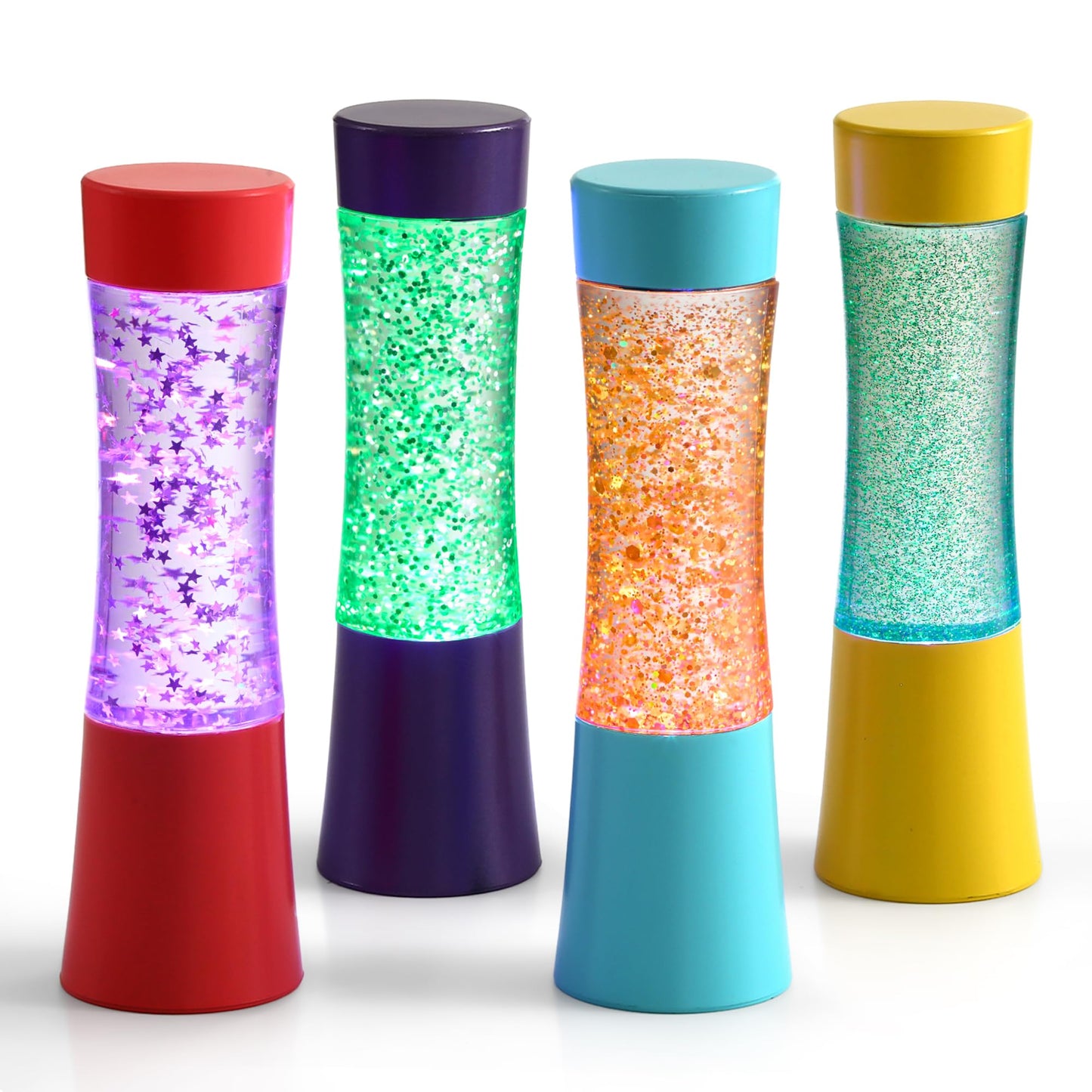 Special Supplies Light-Up Glitter Sensory Tubes – 4-Pack - Liquid Motion Timers for Stress Relief, Focus, and Relaxation - Colorful Calm Down Bottles for Kids and Adults - Leakproof, Ages 3+