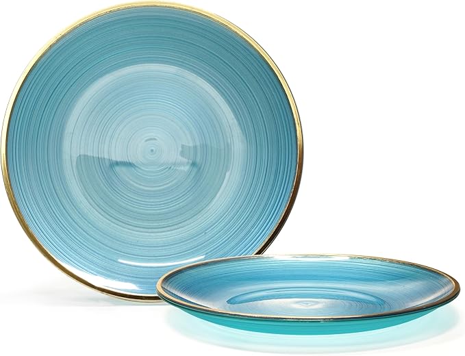 OCCASIONS 50 Plates (25 Guests) Blue and Gold Disposable Plastic Plate Set for Wedding Party - 25x10'' Dinner + 25x7'' Salad - Belize in Blue & Gold