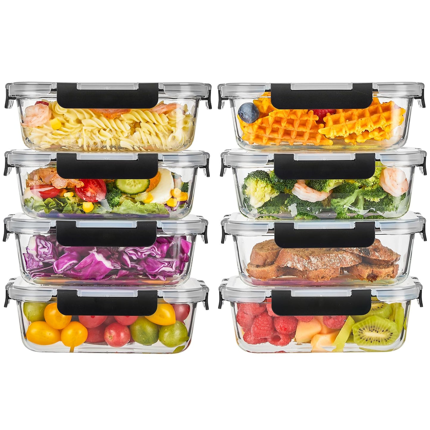 Liuruiyu 8 Pack 36OZ Glass Food Storage Containers with Lids, Meal Prep Containers, Airtight Bento Boxes with Leak Proof Locking for Microwave, Oven, Freezer and Dishwasher, BPA Free