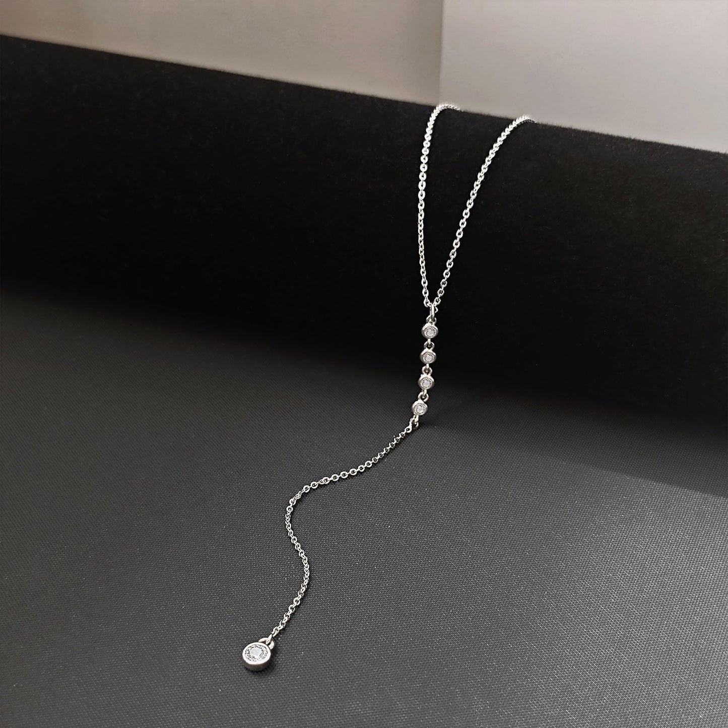 Airmb Long Silver Necklace for Women - Dainty Silver Drop Lariat Necklace Trendy Simple CZ Y-Shaped Body Chain Wedding Prom Dangle Statement Necklace Jewelry Gifts