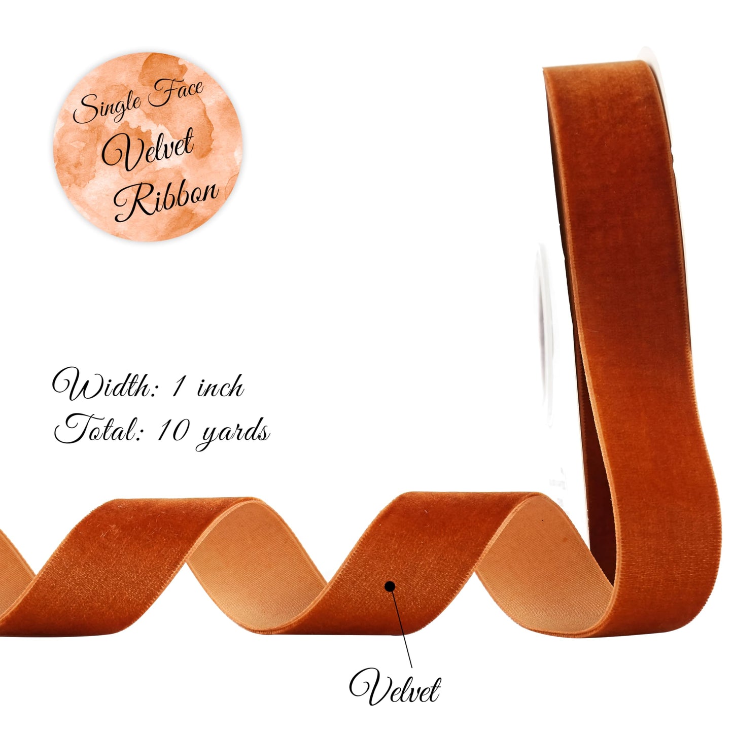 DINDOSAL Terracotta Velvet Ribbon 1 Inch x 10 Yards, Single Face Velvet Ribbon Roll for Gift Wrapping, Wedding Decor, Fall Decorations, Hair Bows, Wreaths, Bouquets, Sewing, Crafts & DIY