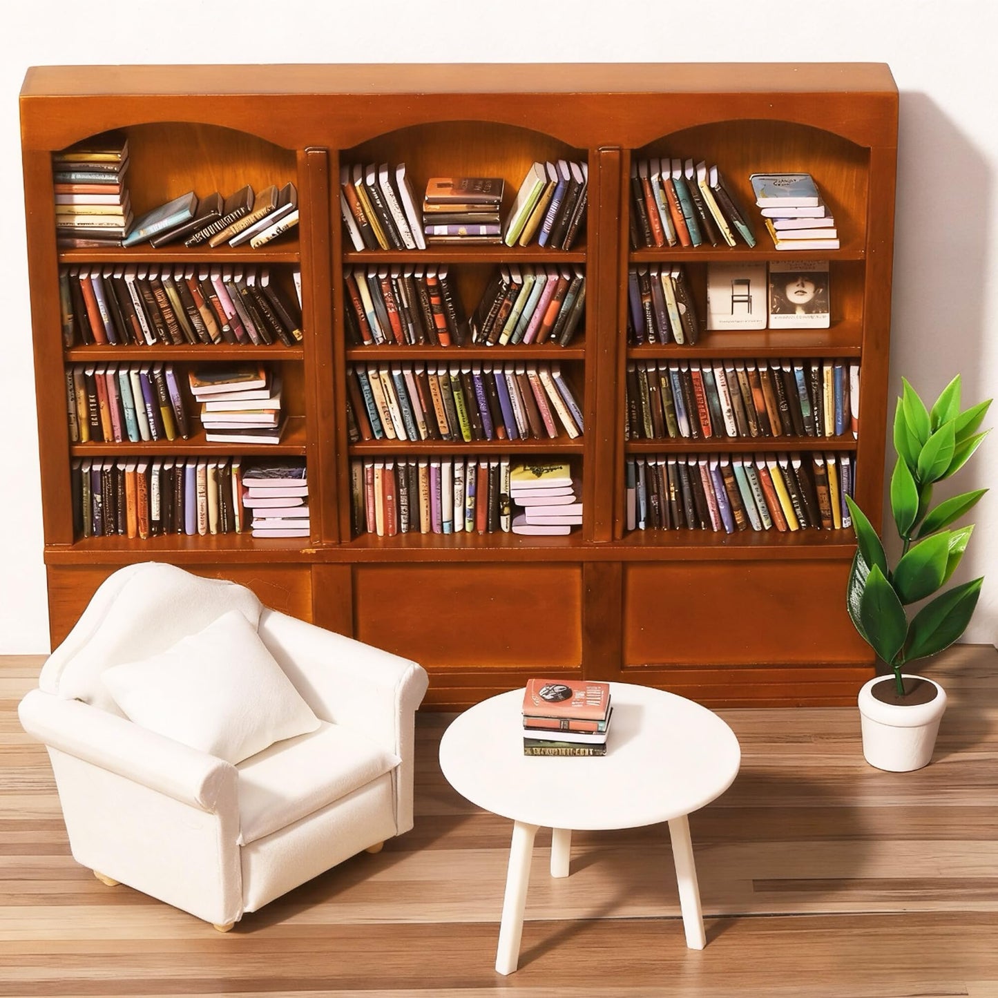 DIYDEC Mini Bookshelf with 240pcs Mini Books Sofa Desk Plant Miniature Anxiety Bookshelf Ornament Tiny Small Library Decor Shake Away Your Anxiety for Book Lovers Gift Home Room Office