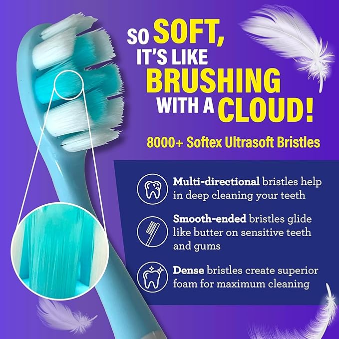 GuruNanda Butter On Gums Toothbrush, ADA Accepted, with 8000+ Ultra Soft Softex Bristles for Sensitive & Receding Gums, Perfect for Whiter Teeth, 1 Ct (Pack of 2)
