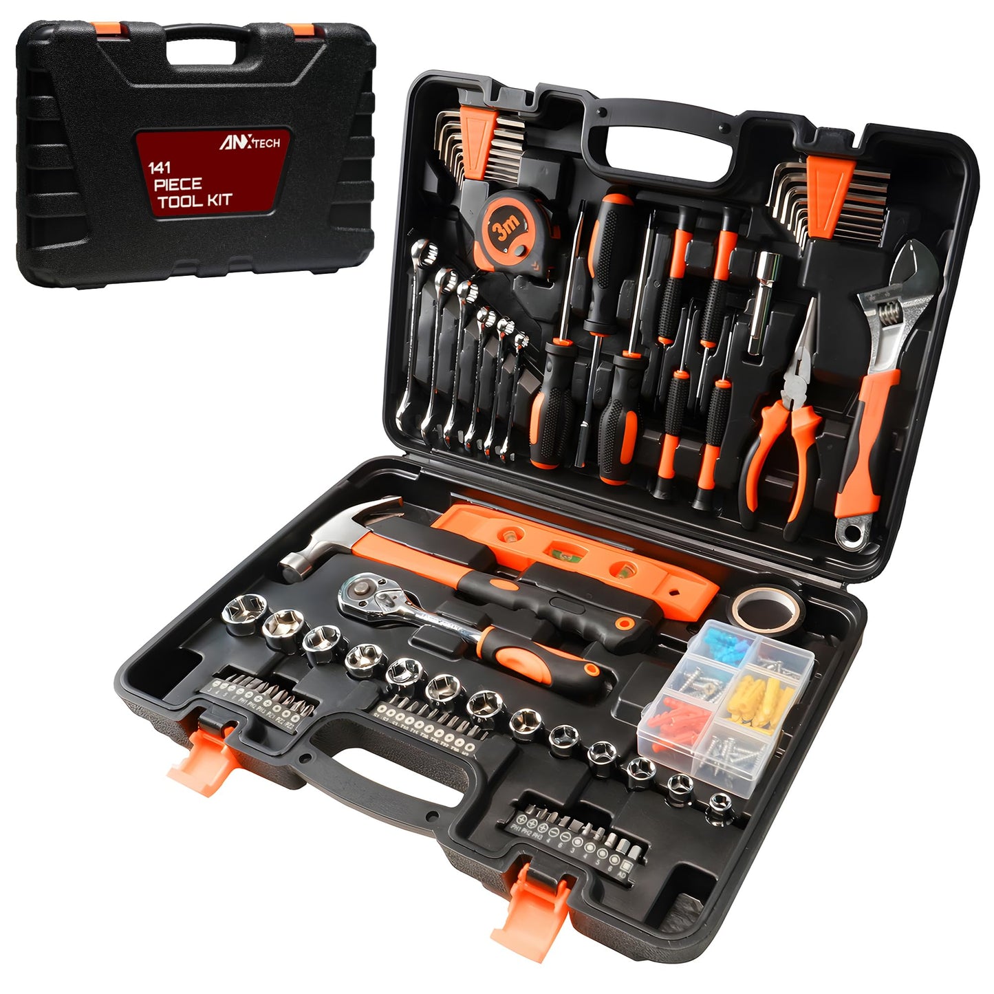 Home Repair Tool Kit 141 Piece General Basic Tool Set for Men Women Mechanic's Tool Set for Home Car Dorm Screwdriver & Socket Set with Storage Tool Box