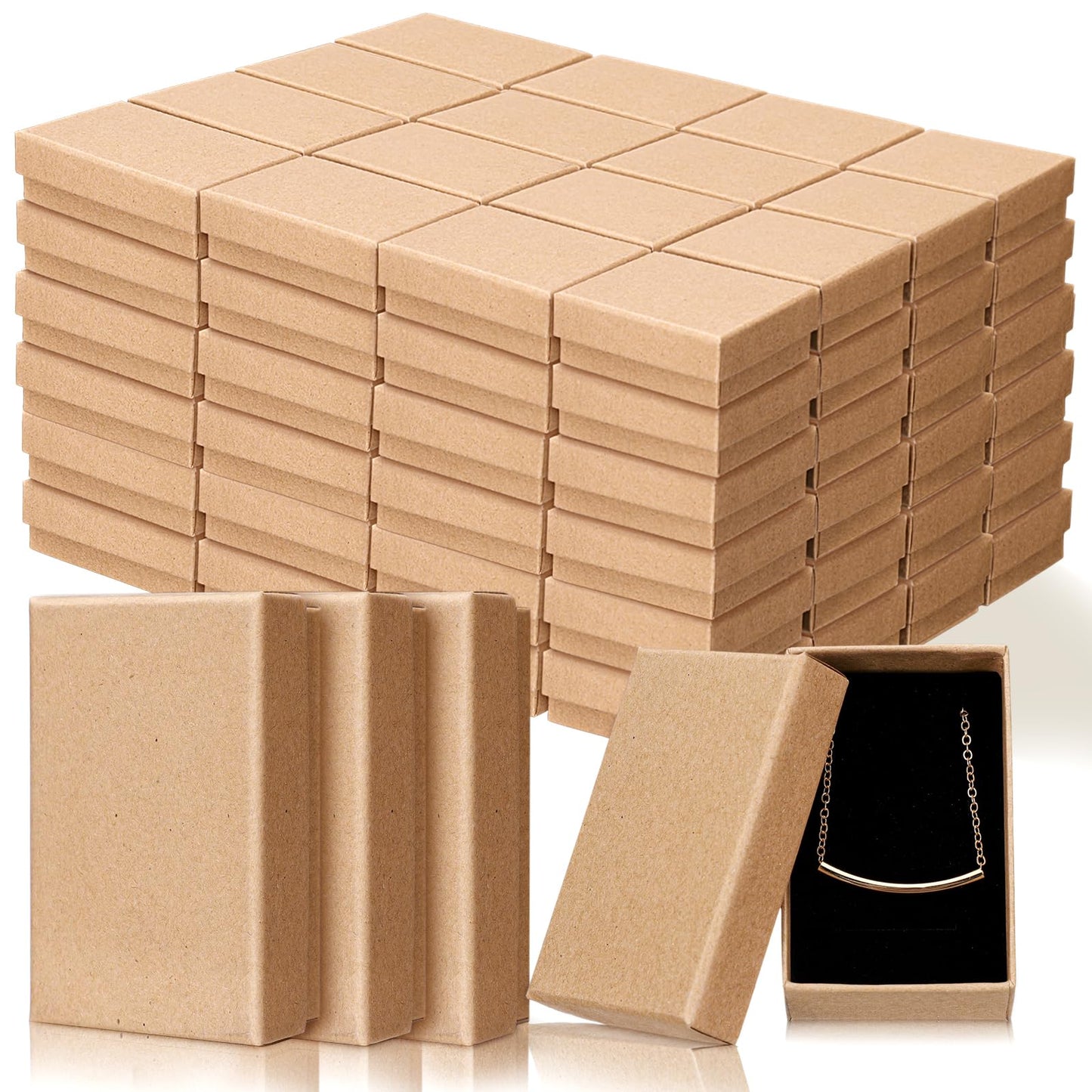 Tenceur 100 Pcs Jewelry Gift Boxes Bulk Kraft Jewelry Cardboard Box for Necklace Earring Bracelet Storage Package(Brown,3.2x2x1.2in)