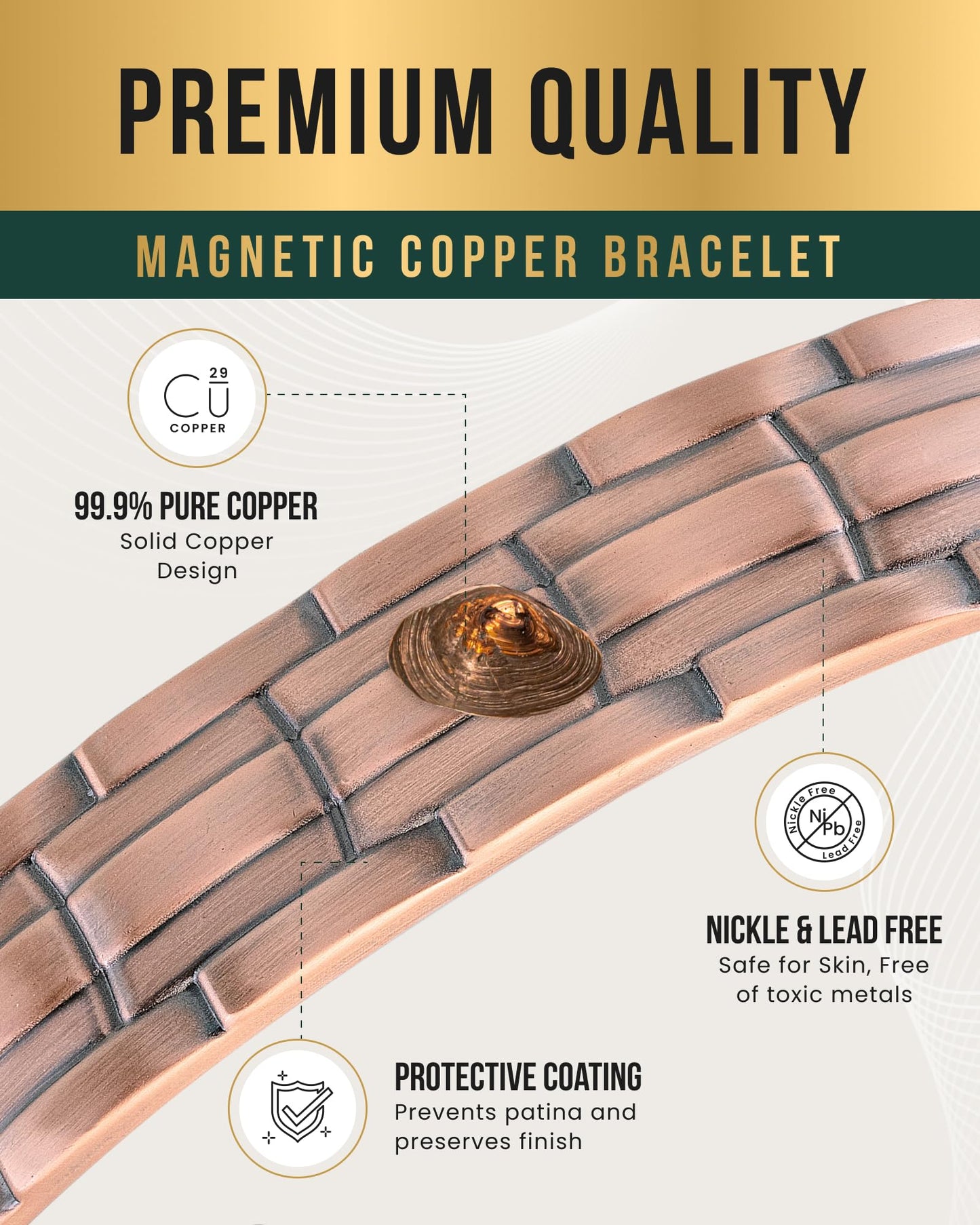 MagnetRX® Magnetic Copper Bracelets for Men – Effective 99.9% Pure Copper Bracelet for Men – Adjustable Copper Magnetic Bracelets (Stamped Chain)