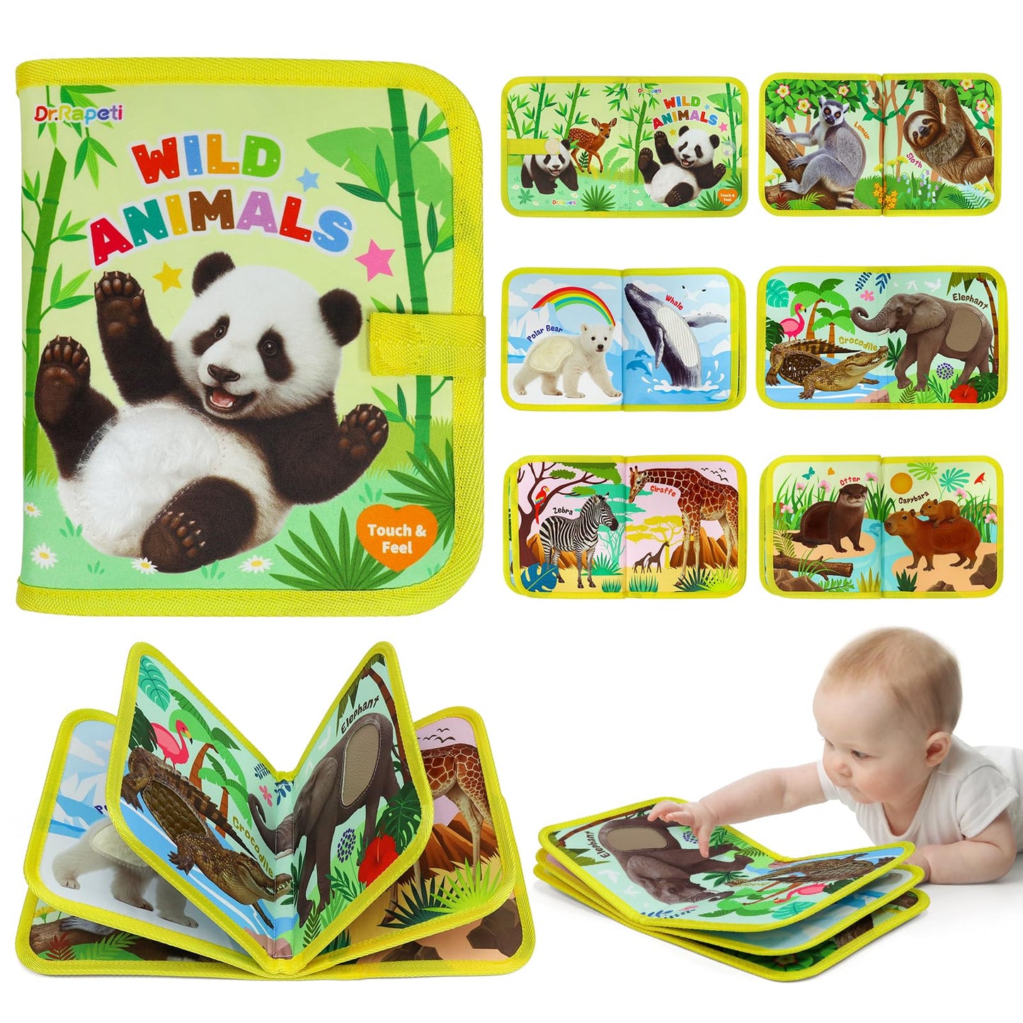Dr.Rapeti Touch and Feel Book, Tactile Book, Sensory Cloth Toy, Interactive Fabric Touch Toy, Textures & Interactive for Infant Development