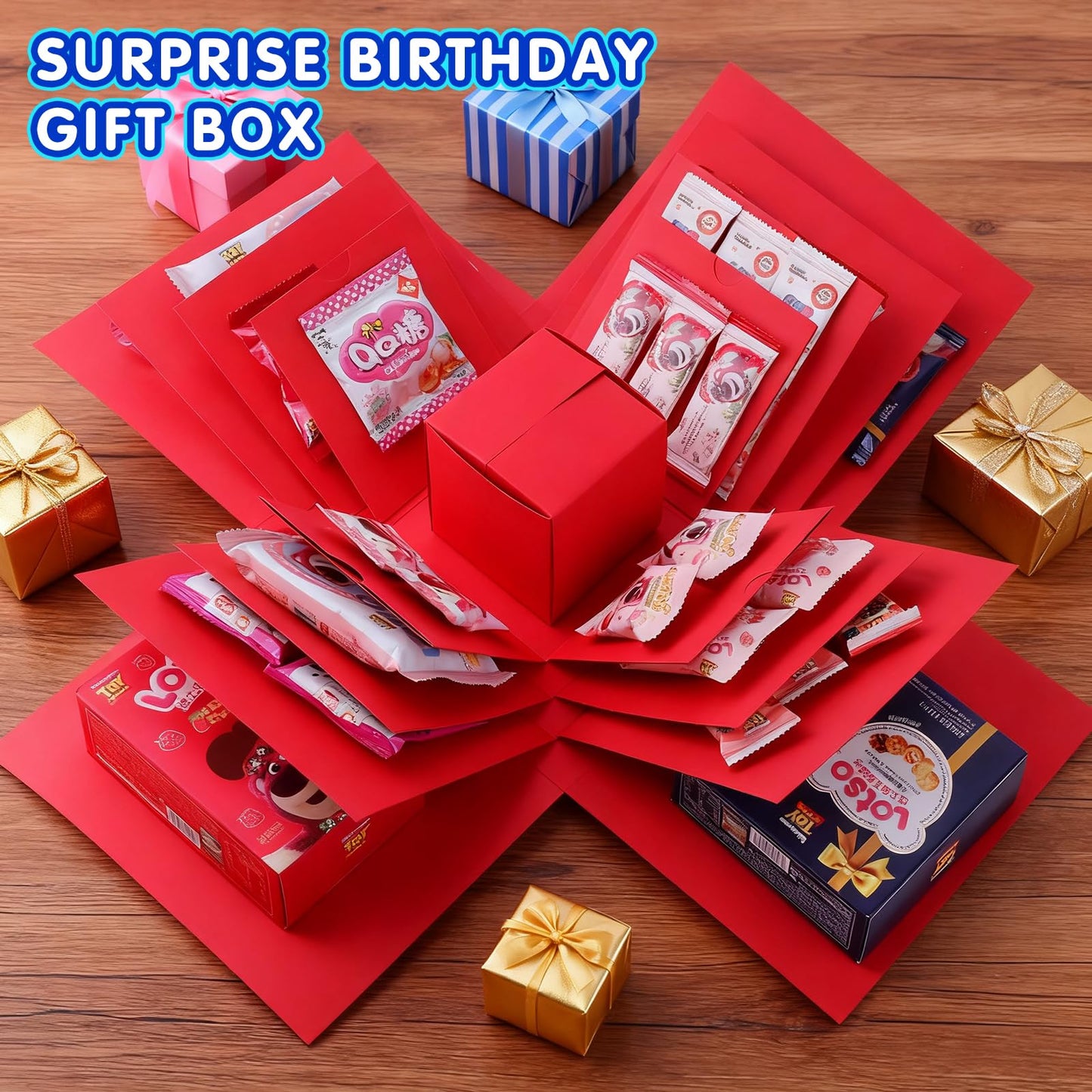 Making gift-giving even more memorable: Creative Explosion gift box, Surprise gift box explosion, Surprise box, Gift wrap box. 5-Layer DIY gifts, a Fun & Thoughtful & Meaningful gift for kids, man, women. (Red)