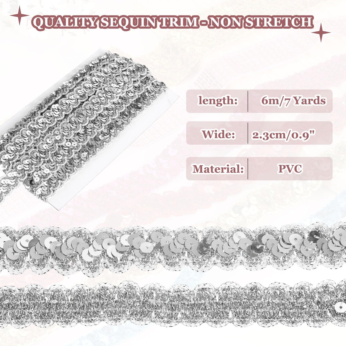 MECCANIXITY 0.9 Inch x 7 Yards Sequin Trim Silver Tone Wave Flat Sequin Braid Trim Strip Paillette Ribbon for Crafts, Embellishments, DIY Sewing Costume Decor