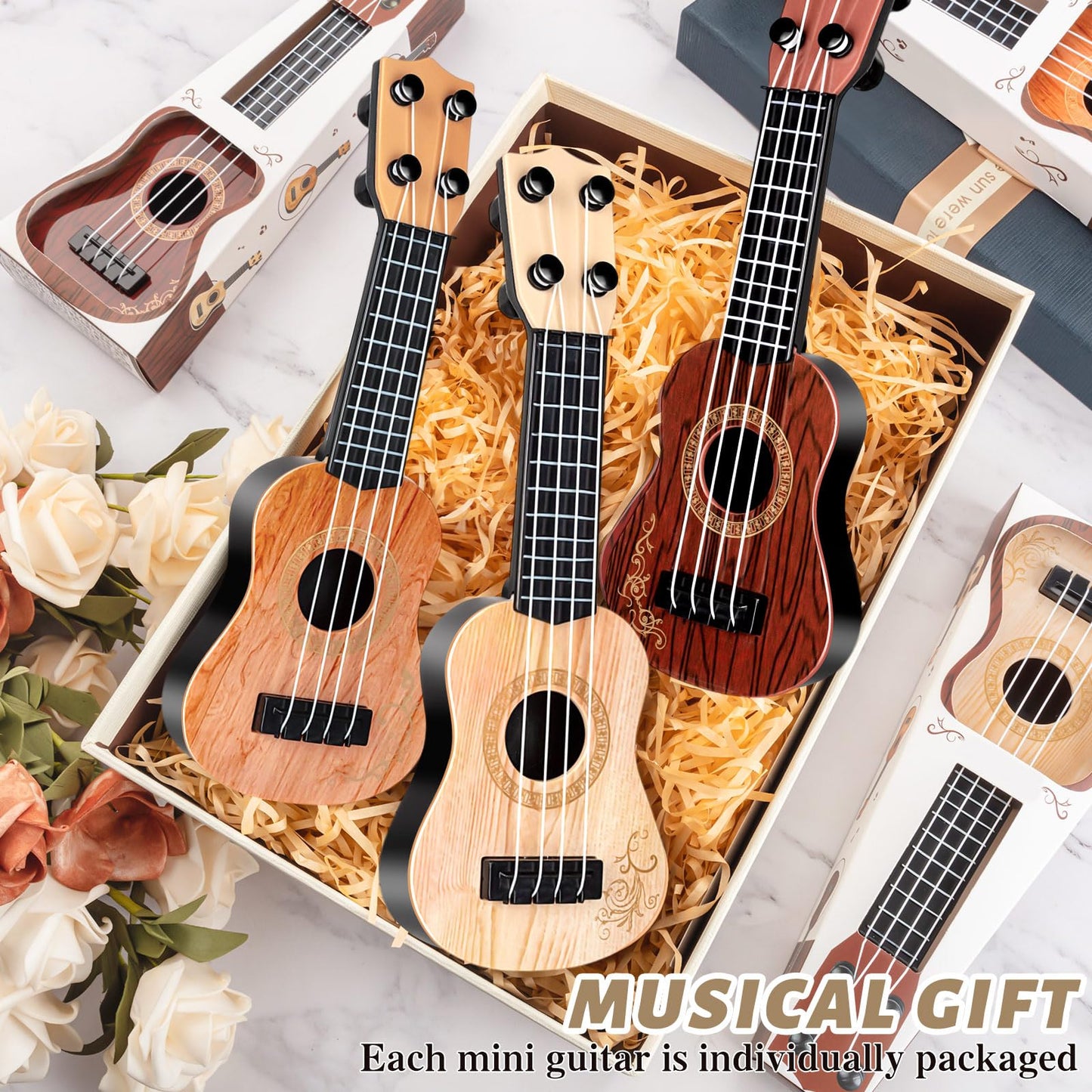 10 Inch Kids Mini Guitar 12 Pcs Toy Guitars 4 Strings Mini Ukulele Musical Instrument Guitars Toy for Toddler Beginner