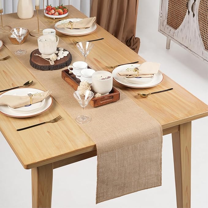 RAJRANG Jute Table Runner Long Burlap Roll Fabric for Party Dining Room Kitchen Wedding Fall Decoration (Natural, L-72 X W-12)