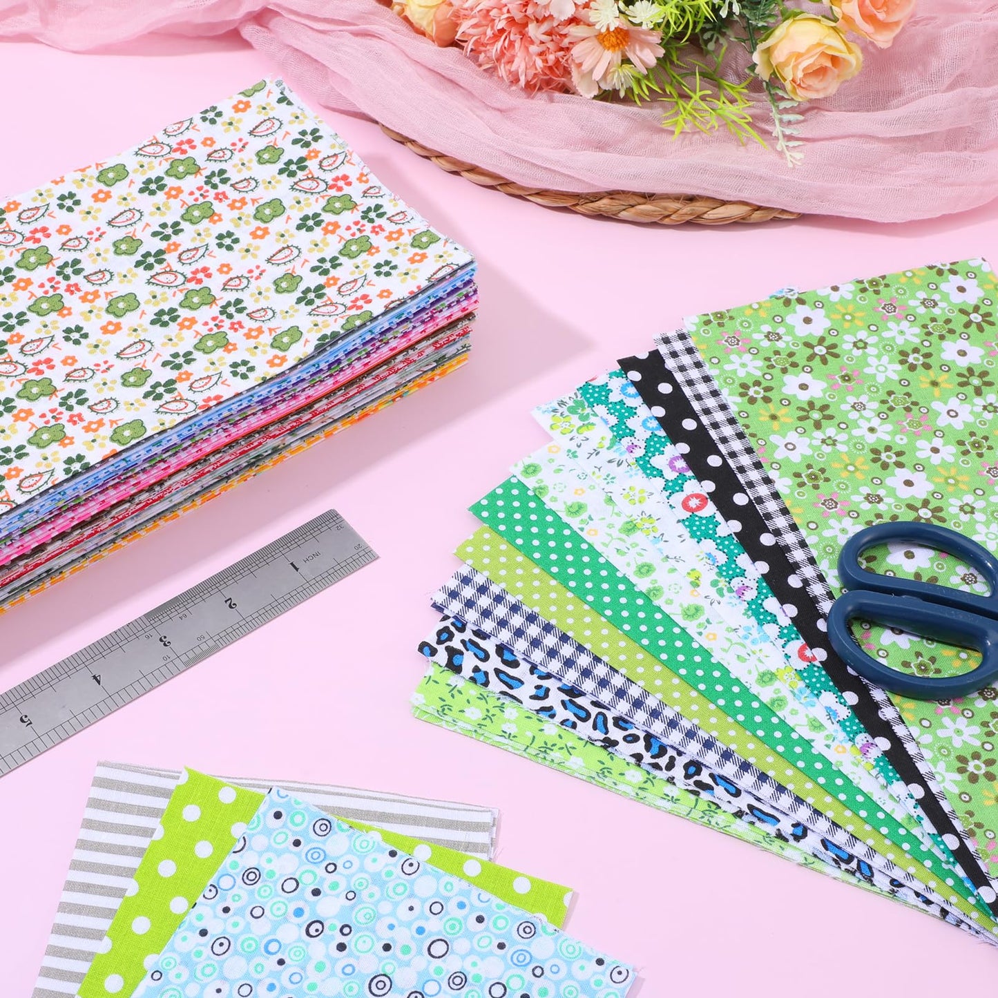Kifmurase 100 Pieces 10 x 10 Inches Cotton Fabric Squares, Precut Quilting Fabric Bundles Layer Fat Floral Patchwork Fabrics for DIY Crafts Sewing Beginners Cloths Handmade