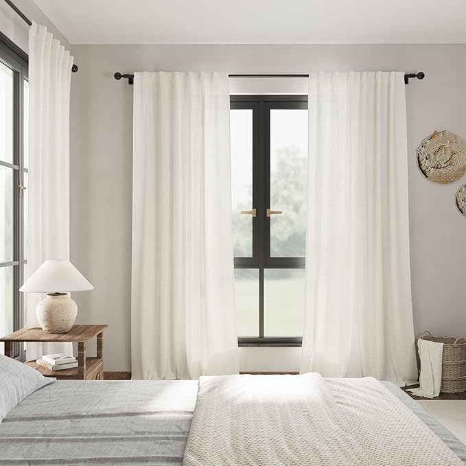 Nanspring Cream Linen Curtains 84 Inch Length 2 Panels Set for Living Room Back Tab Light Filtering Semi Sheer Curtain for Bedroom Farmhouse Drapes, 60x84 Inch, 2 Panels