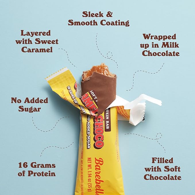 Barebells Soft Protein Bars Caramel Choco - 24 Bars (2 Packs of 12) - Protein Snacks with 16g of High Protein - Fluffy Chocolate Protein Bar with 2g of Total Sugars - Soft Protein Snack & Breakfast Bars