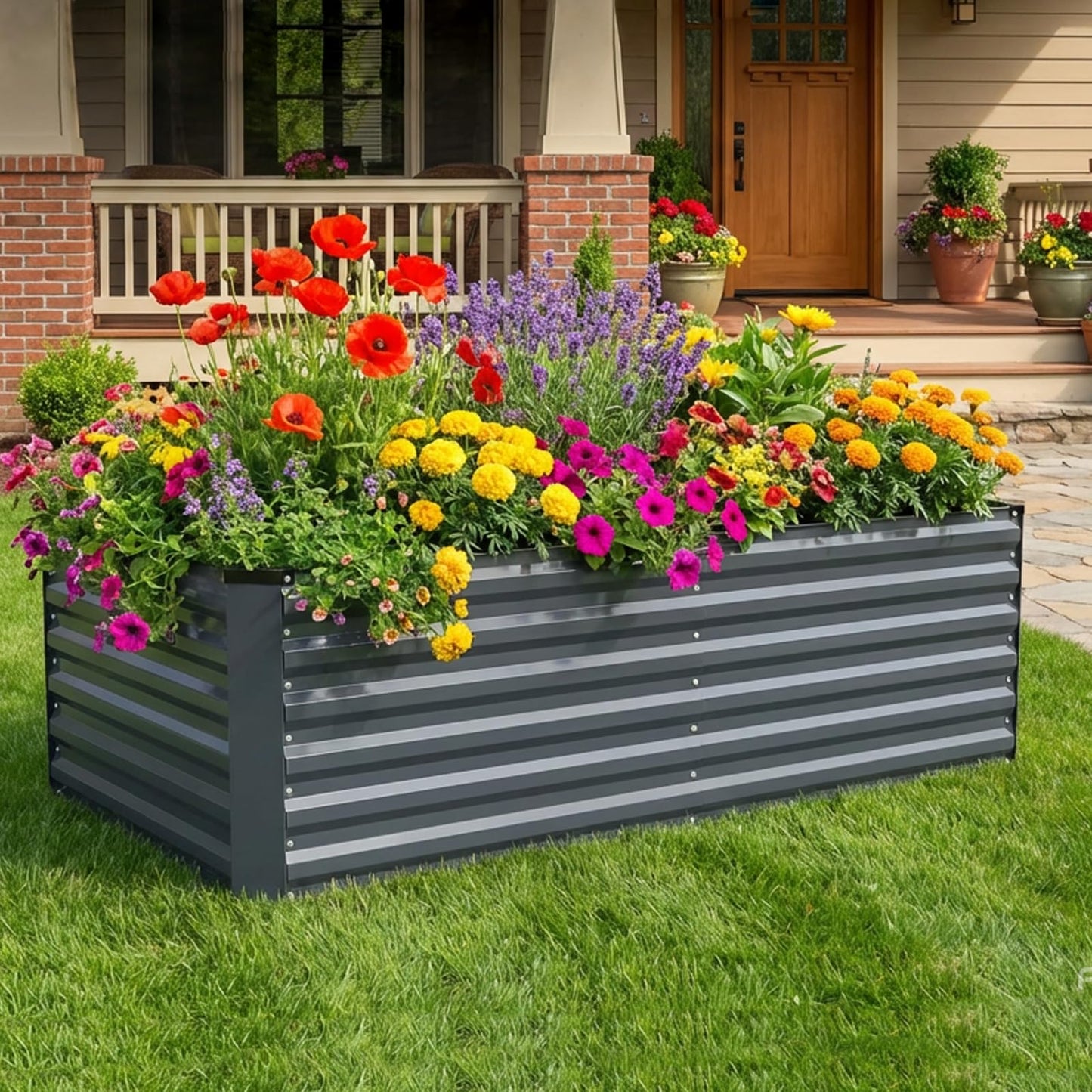 STBoo 6x3x2FT Galvanized Raised Garden Bed, Outdoor Metal Raised Planter Box for Vegetables, Elevated Rust-Resistant Rectangle Gardening Container Kit with Reinforced Panels for Backyard, Patio(Grey)