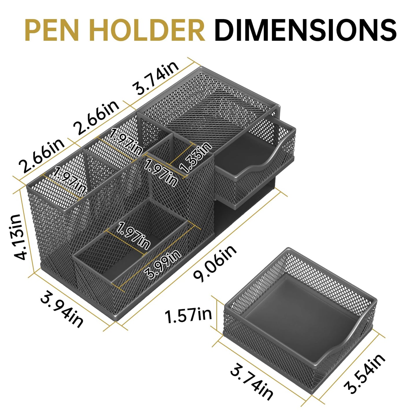 ReePlan Mesh Desk Organizer, Pen Organizer with 2 Drawers and 5 Compartments, Versatile Pen Holder for Small Space, Desk Organizers and Accessories for School Office Supplies, Black