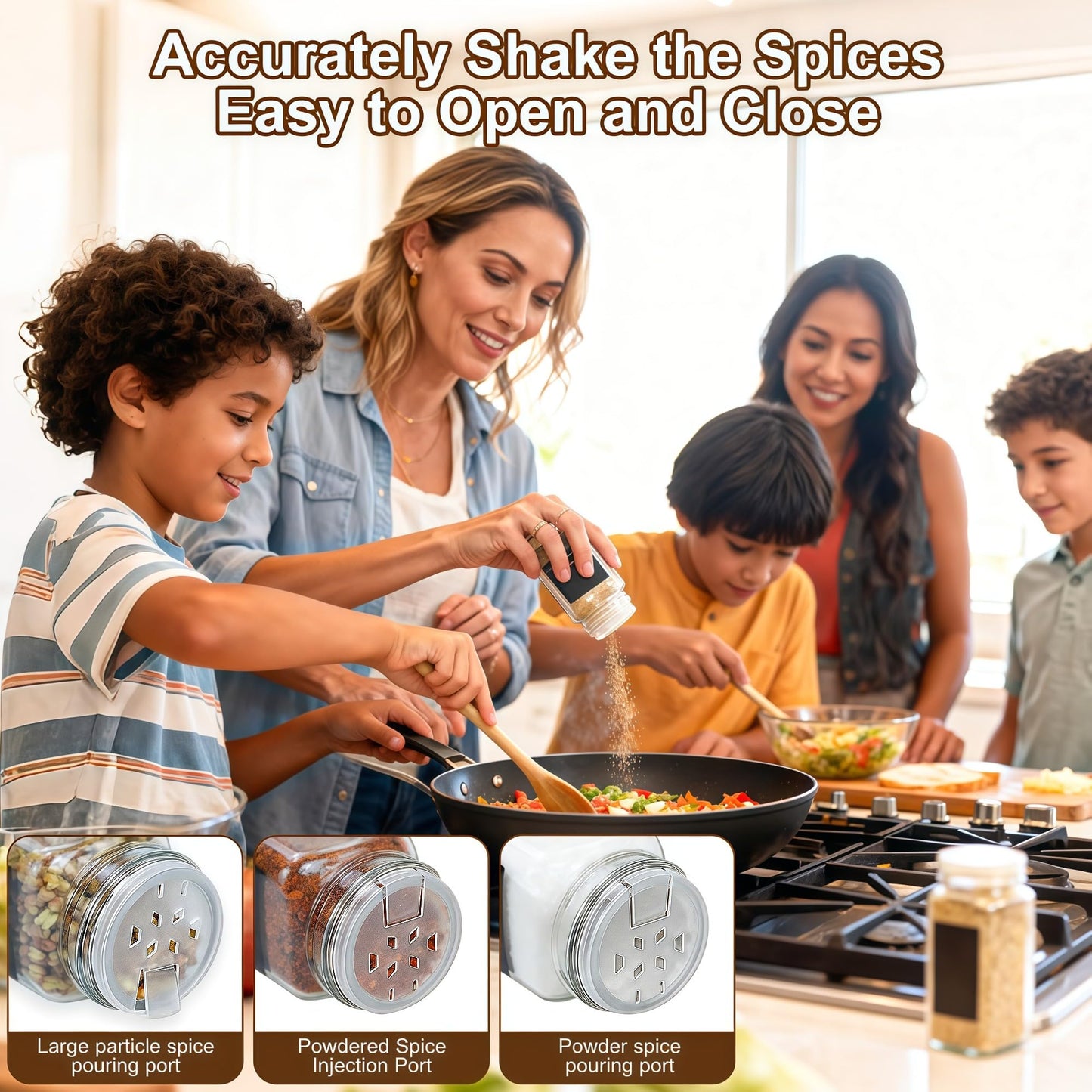 JARXSUN 24 Glass Spice Jars with Label-4oz Spice Containers with Lids and Shaker Lids,3 Sets of Spice Labels 1 Collapsible Funnel 2 Erasable Markers (24)
