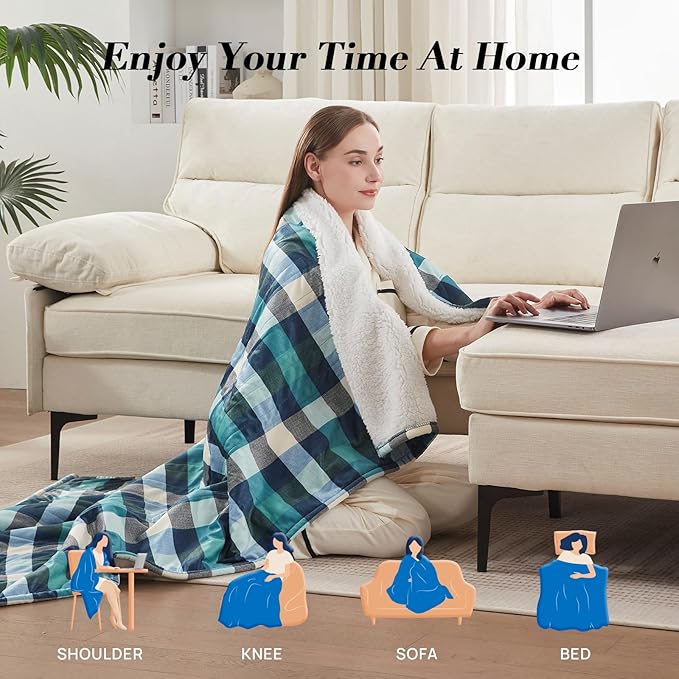 Westinghouse Electric Throw Heated Throw Blanket Soft Flannel & Sherpa Heating Blanket with 6 Heating Levels 2-10 Hours Auto-Off, Overheat Protection Machine Washable, Green 50x60 Inches