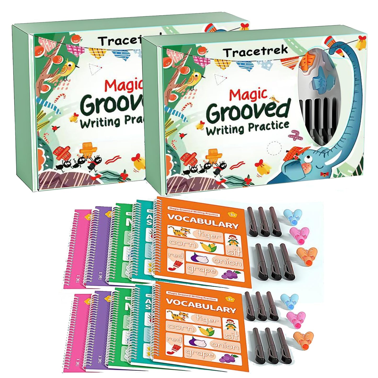 Tracetrek Workbook, Trace Trek Workbook Set - Magic Grooved Writting Practice, Reusable Grooved Handwriting Workbooks, Letter and Number Tracing Book (2pc)