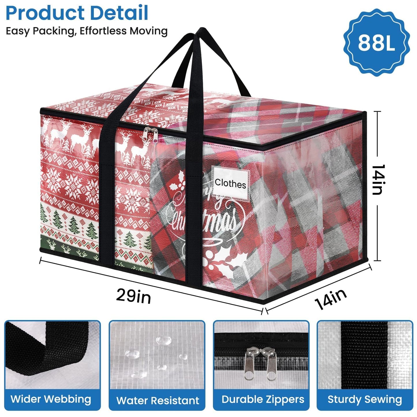 RoomHacks Heavy Duty Clear Moving Bags with Reinforced Handle and Double Zipper, Storage Totes, Packing Bags Alternative to Moving Essential and Supplies Box, Clear, Large, 6 Packs
