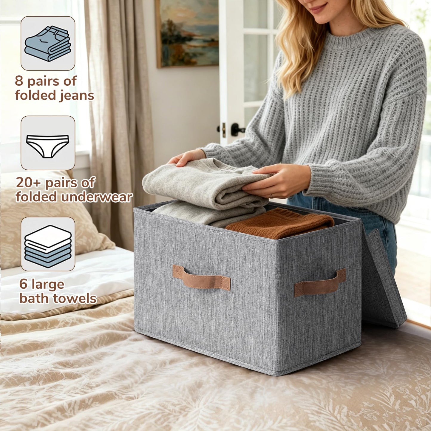 CHICVITA 4-Pack Small Storage Bins with Lids, Fabric Storage Bins for Closet, Toy Storage for Kids, Grey