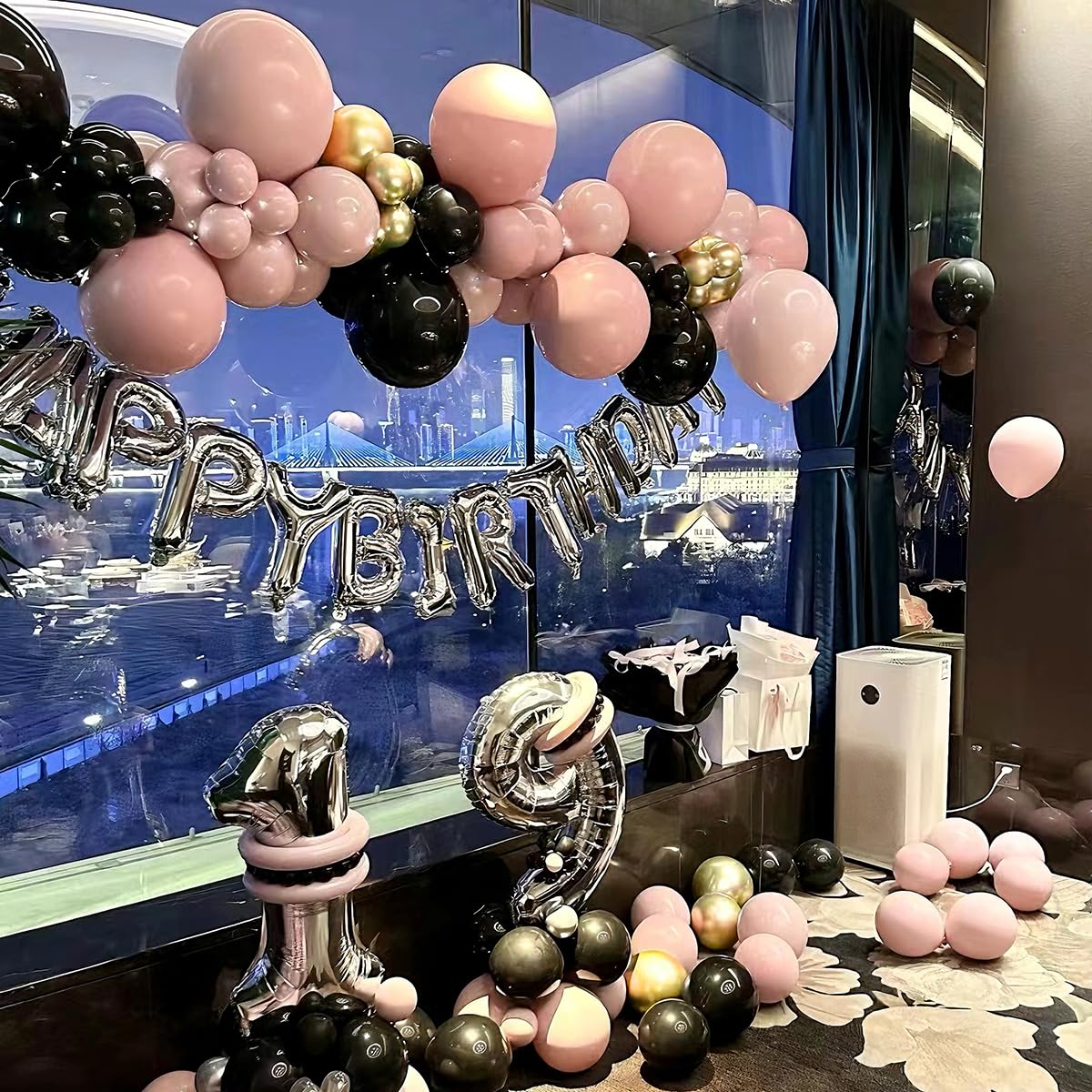 MEBAY Black Pink and Gold Balloon Garland Arch Kit, 156 Pastel Pink Matte Black Metallic Gold Balloons for Women Girls Party Birthday Wedding Bridal Shower Bachelorette Anniversary Graduations