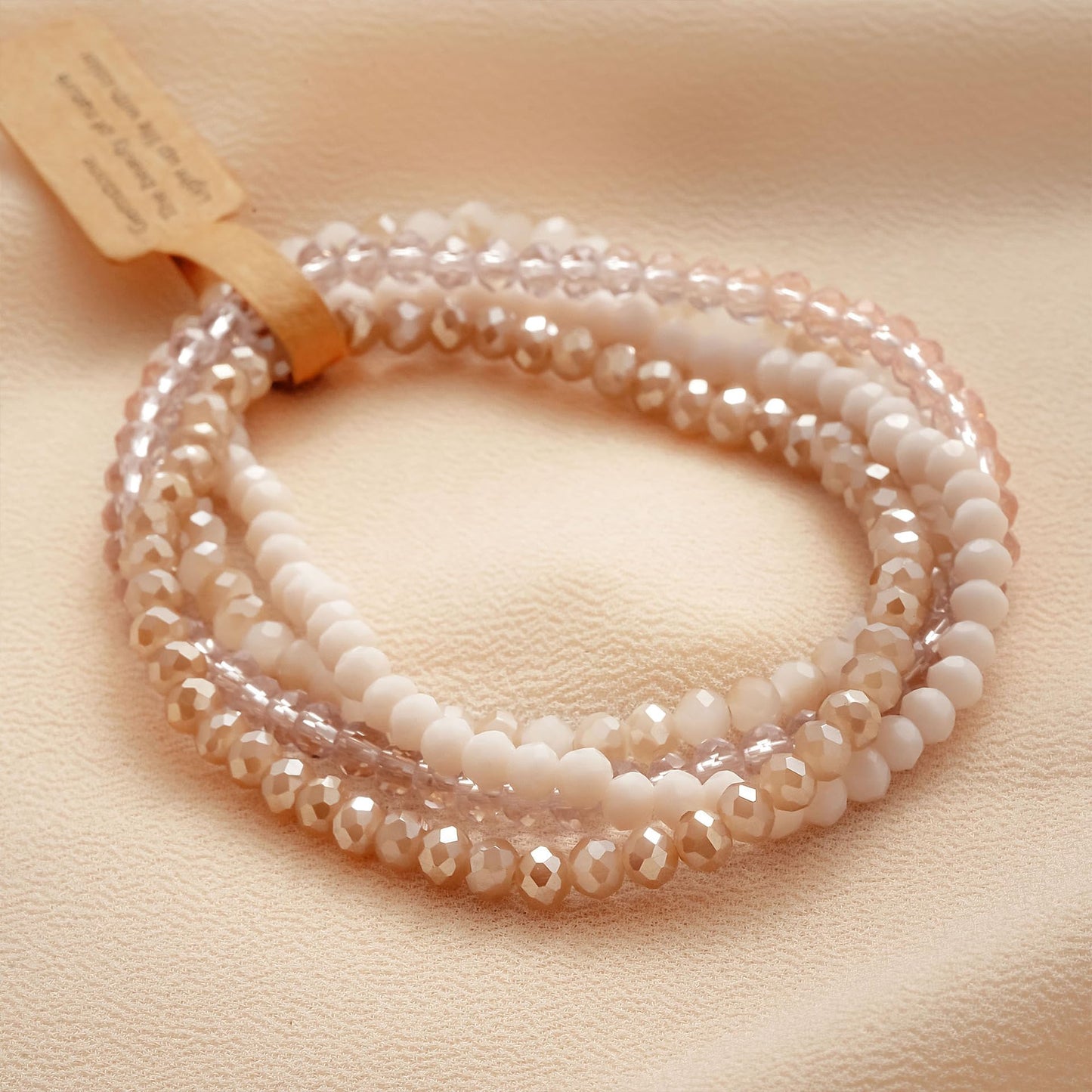 Lubrifico Boho Crystal Bracelet Set of 4pcs/set,4mm Beads Stackable Layering Stretch Bracelets for Women, Friendship Gifts(pink)