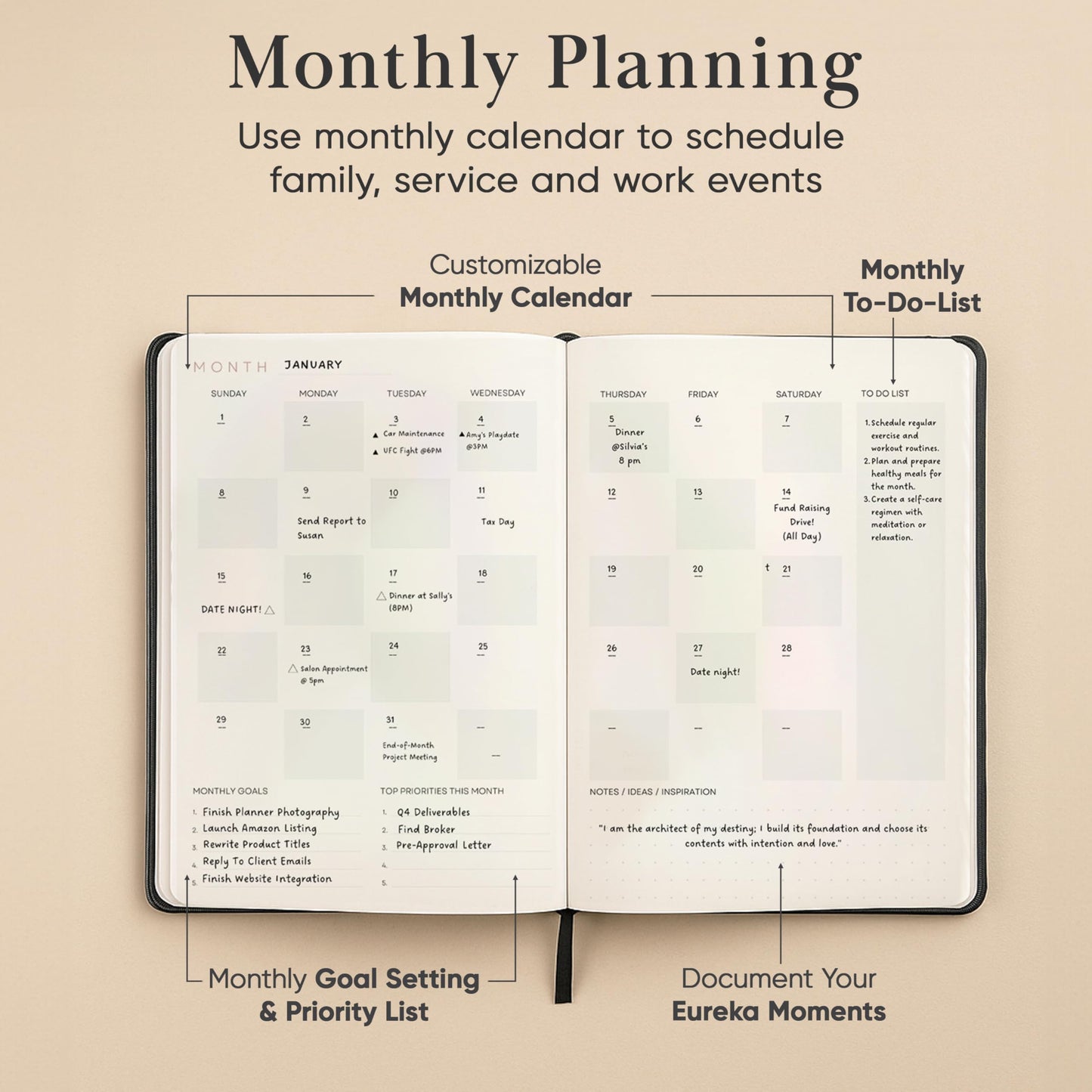 Mantra Planner 2026 Planner, Daily Journal & Gratitude Journal All-In-One with To Do List, Self Care Prompts & Habit Tracker - 7 x 10 - Black