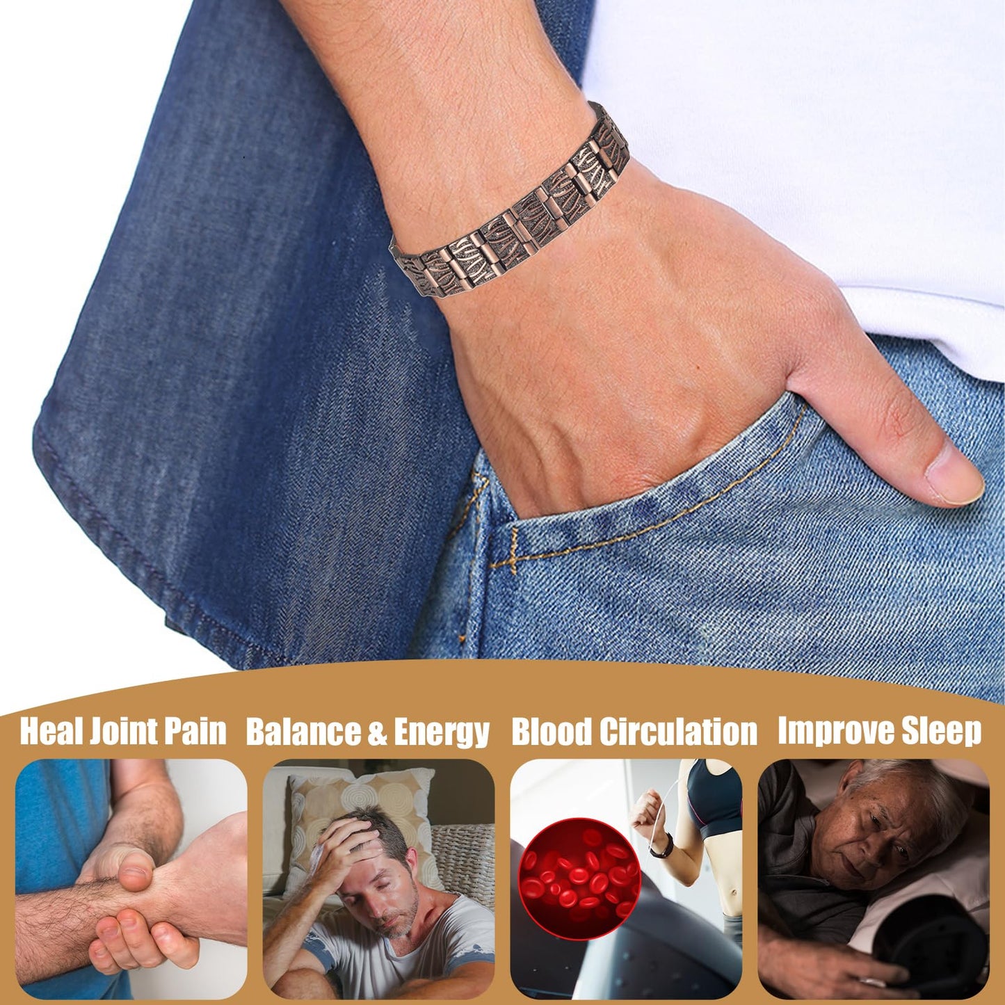MagVIVACE Copper Bracelet for Men for Arthritis, Magnetic Therapy Bracelet with 3500 Gauss Effective Magnets, Healthy Jewelry Gift