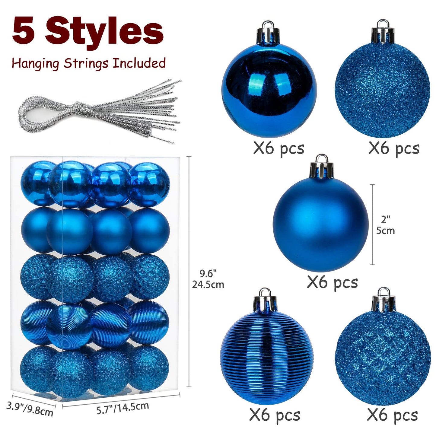 30PCS 2" Christmas Ball Ornaments Shatterproof Blue Christmas Tree Decorations Xmas Tree Balls Halloween Ornaments Décor