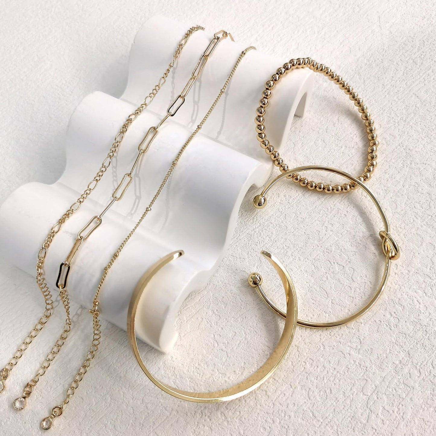 HERIER Gold Bangle Bracelets Stack for Women 14K Gold Plated Cuff Beaded Bracelet for Women Stackable Rope Paperclip Chain Bracelet Jewelry Set Trendy