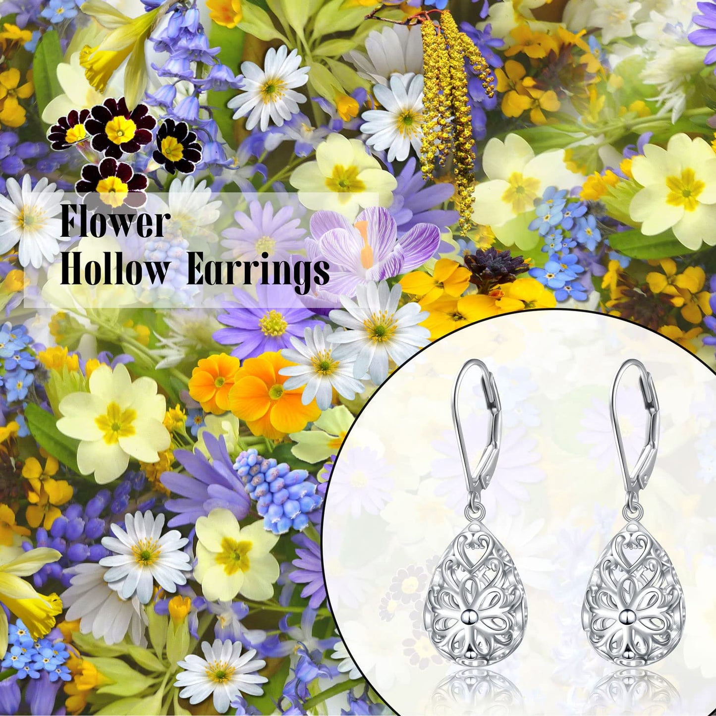 SHAOAN 925 Sterling Silver Filigree Dangle Drop Earrings Flower Daisy Leverback Teardrop Earrings for Women Jewelry for Mother’s Day