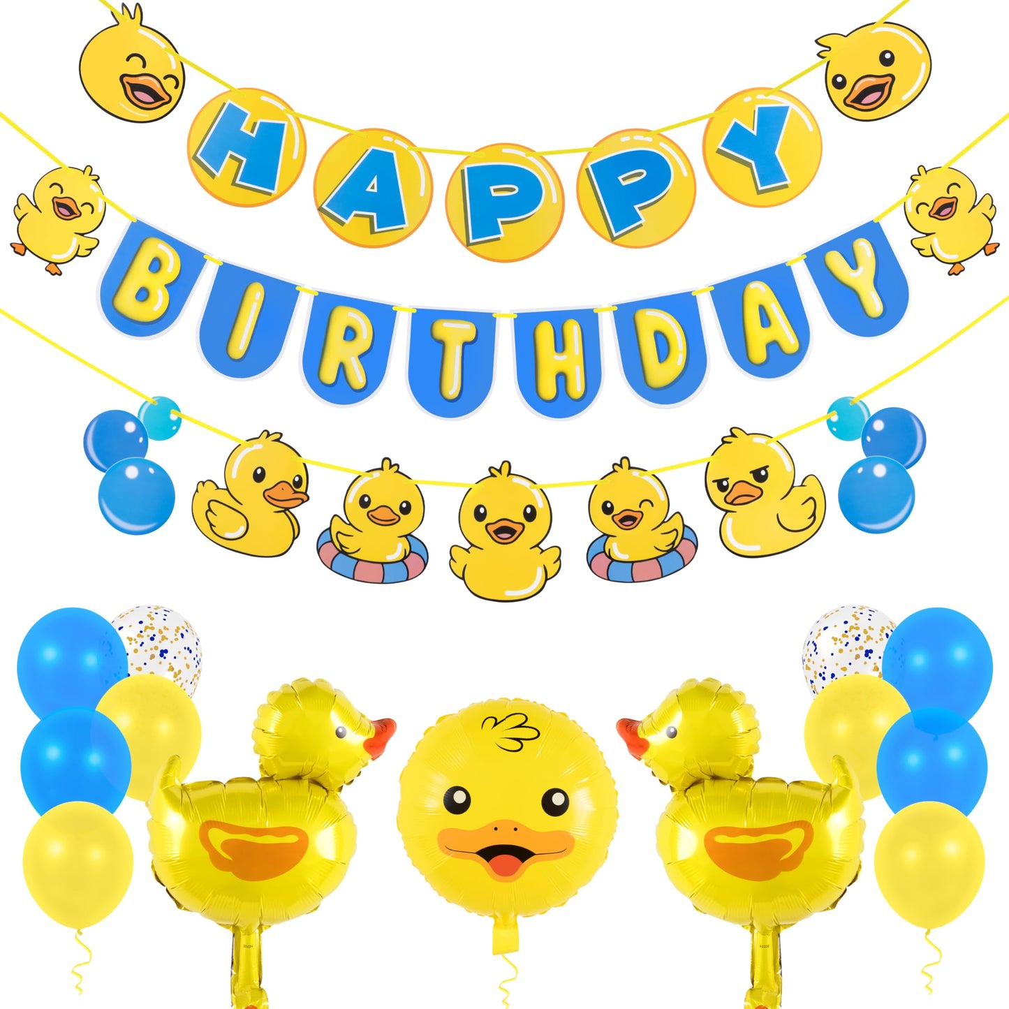 Pirese Rubber Duck Birthday Decorations Kit, Duck Birthday Banner with Balloons, Pre-Strung Duck Party Decorations for Kids, One Lucky Duck Theme