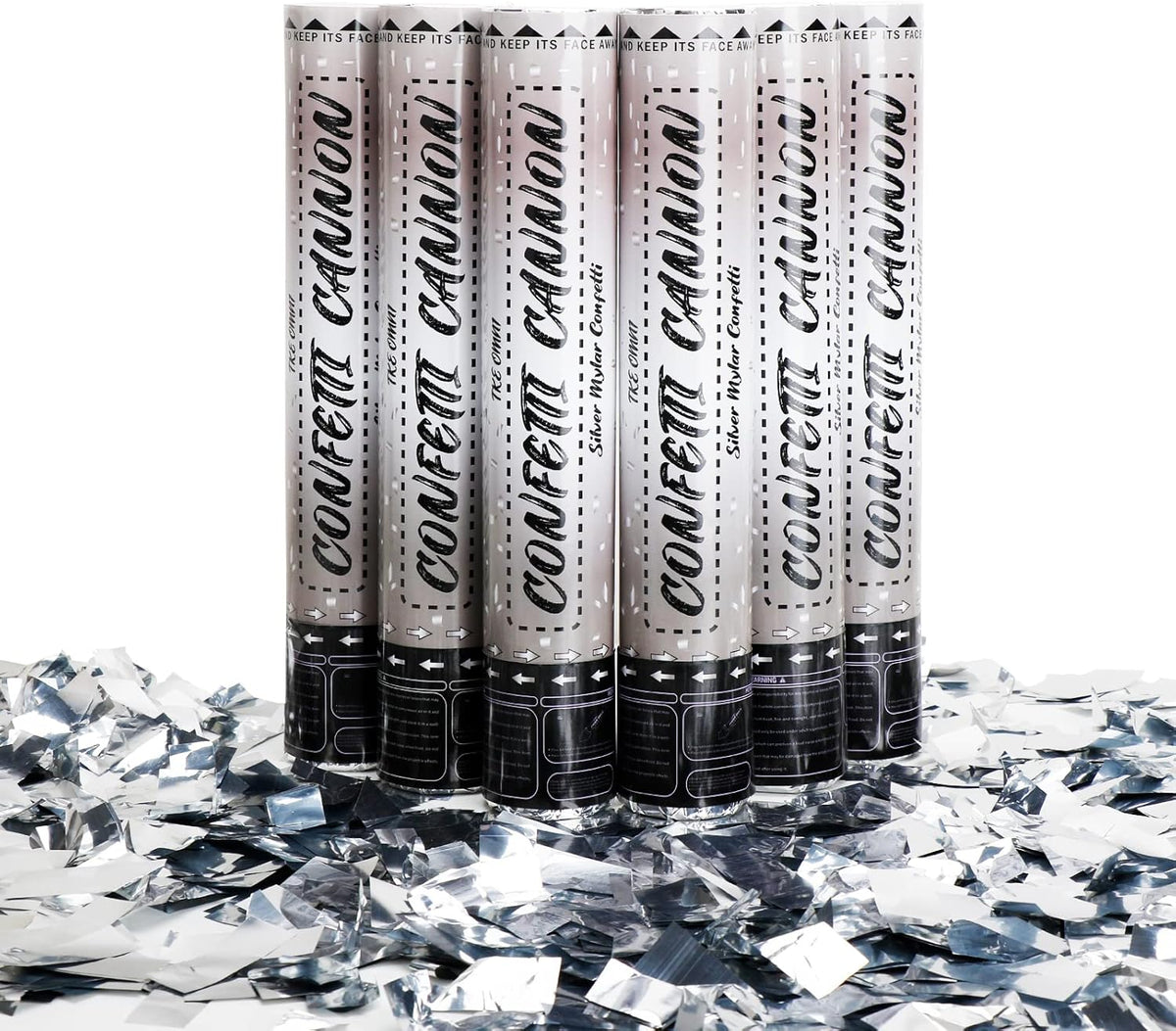 12 Inch Confetti Cannons (6 Pack) – Silver Mylar Confetti Poppers - Air Powered Party Poppers Confetti Shooters for Birthday, Wedding, Graduation, Christmas, New Year Celebrations