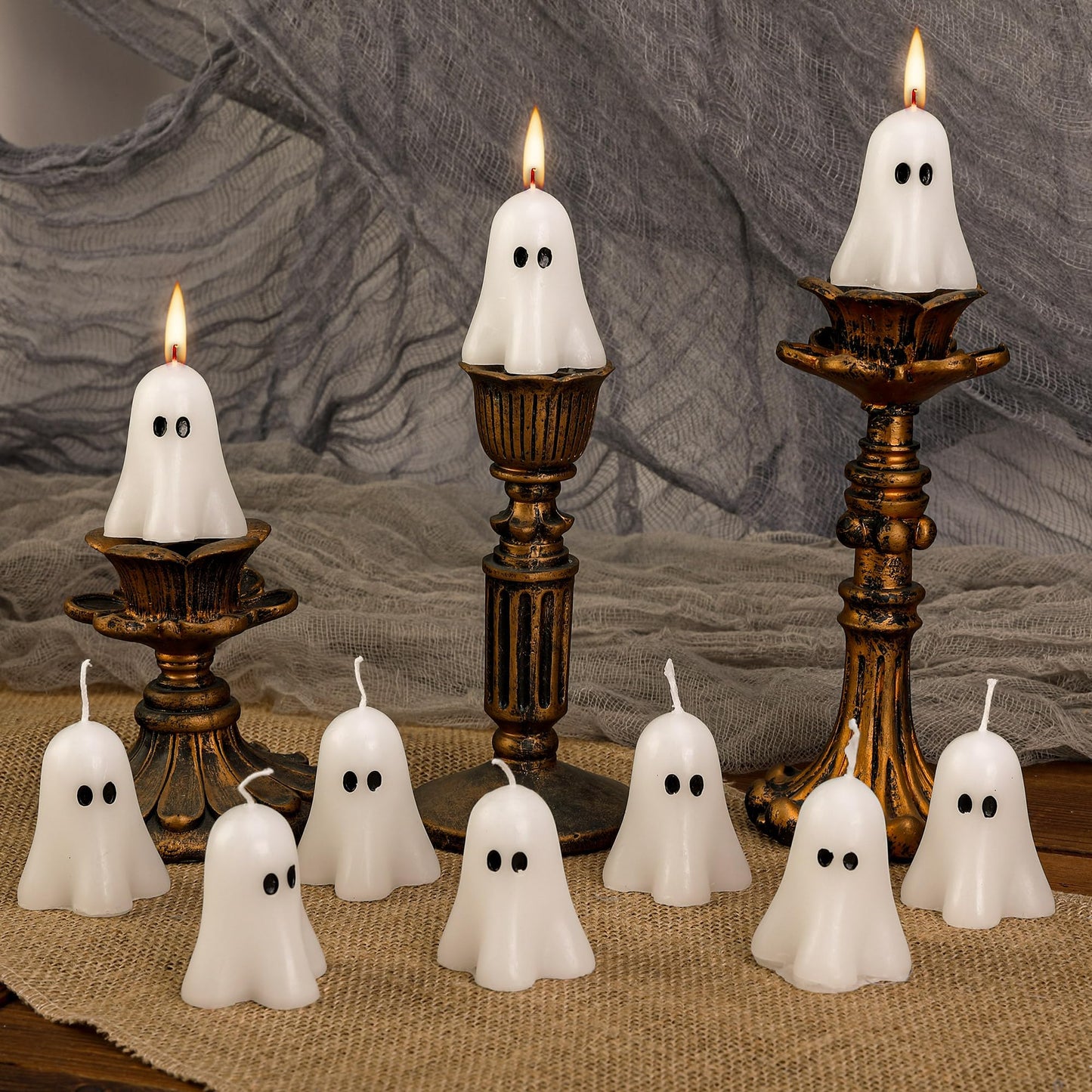 EBaokuup 20 PCS 2.3'' X 1.6'' Halloween Ghost Candles, White Ghost Decor Candles, Cute Burning Candle for Halloween Party Home and Table Decorations