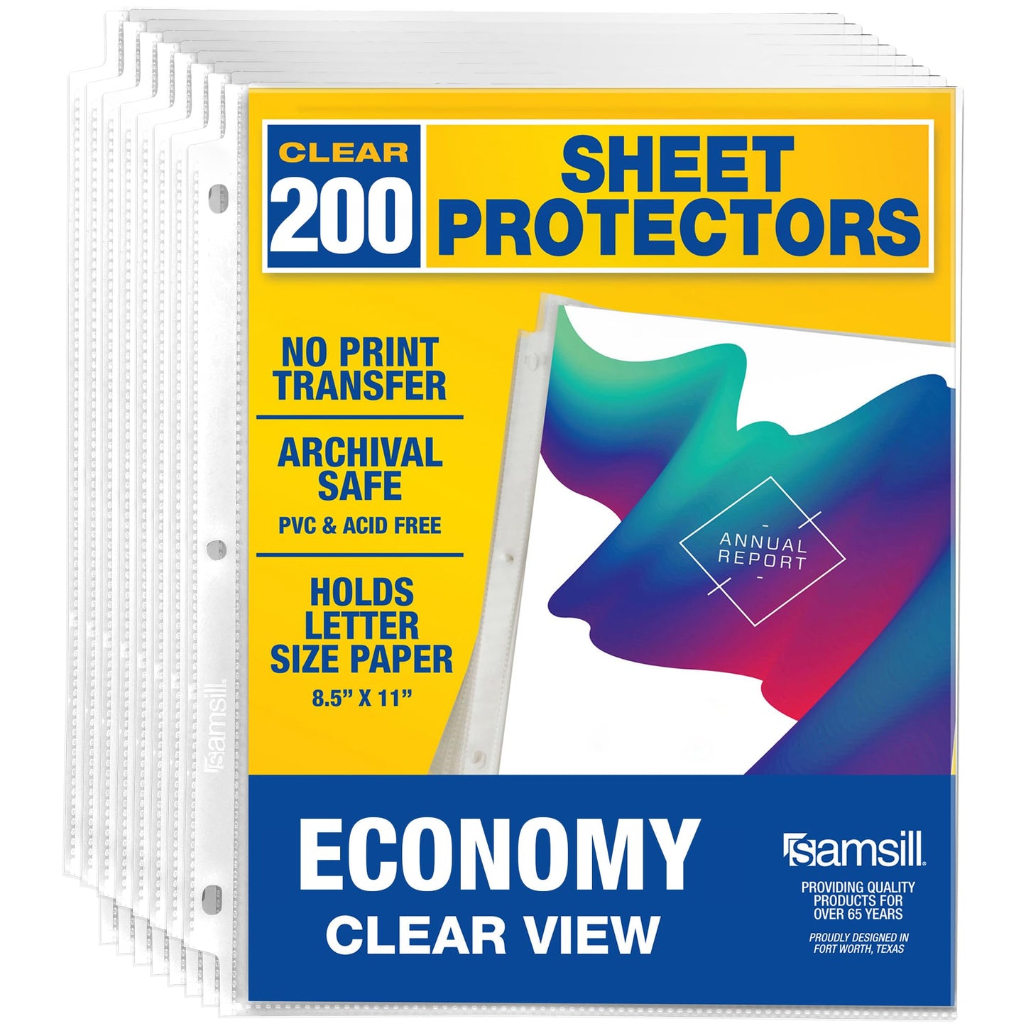Samsill 200 Pack Sheet Protectors, 8.5x11 Inch Page Protectors for 3 Ring Binder, Standard Weight, Clear Protector, Letter Size, Top Loading, Acid Free